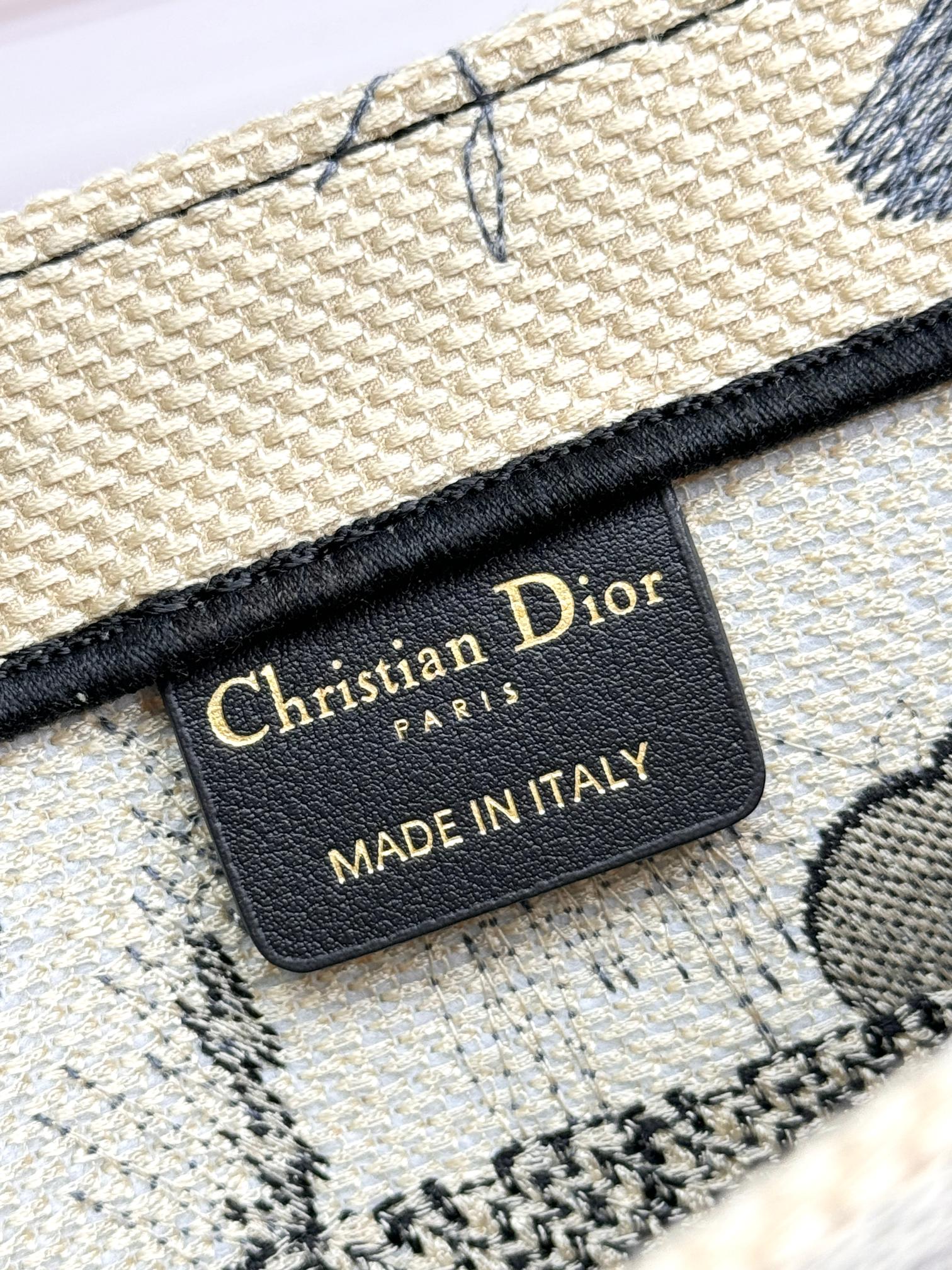 Christian Dior Small Book Tote - Black and Beige Floral Embroidery