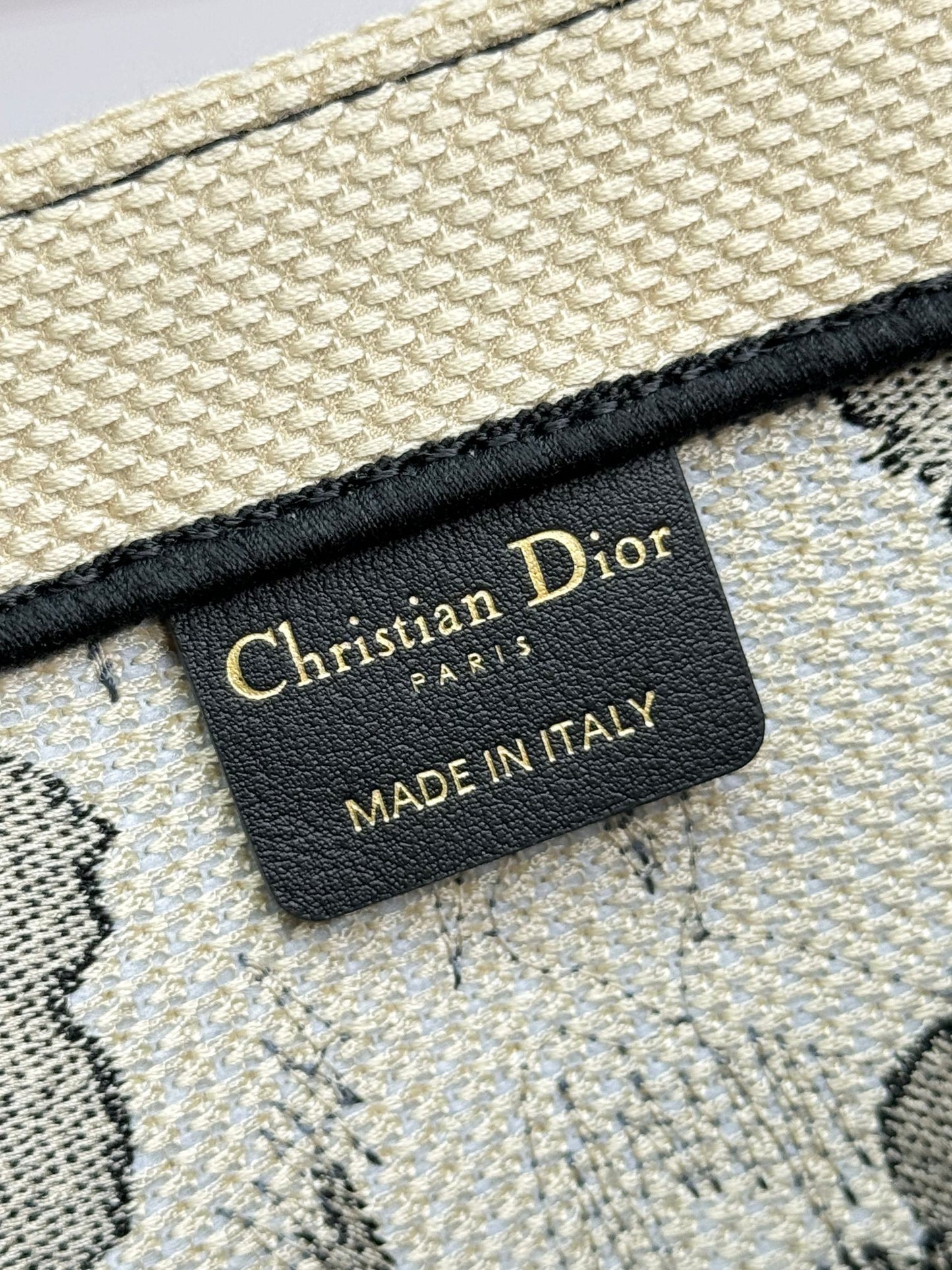 Christian Dior Medium Book Tote - Black and Beige Floral Embroidered Canvas