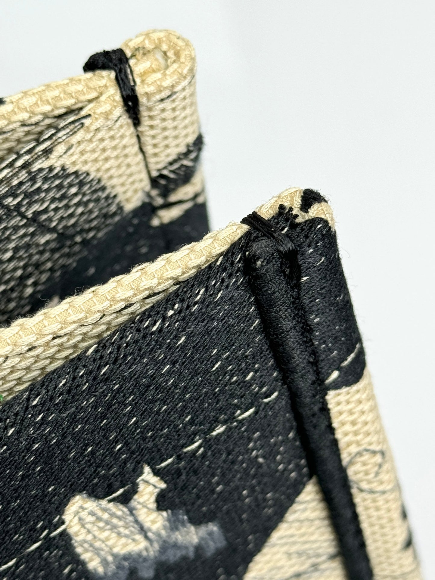 Christian Dior Large Book Tote Black and White Floral Embroidered Canvas