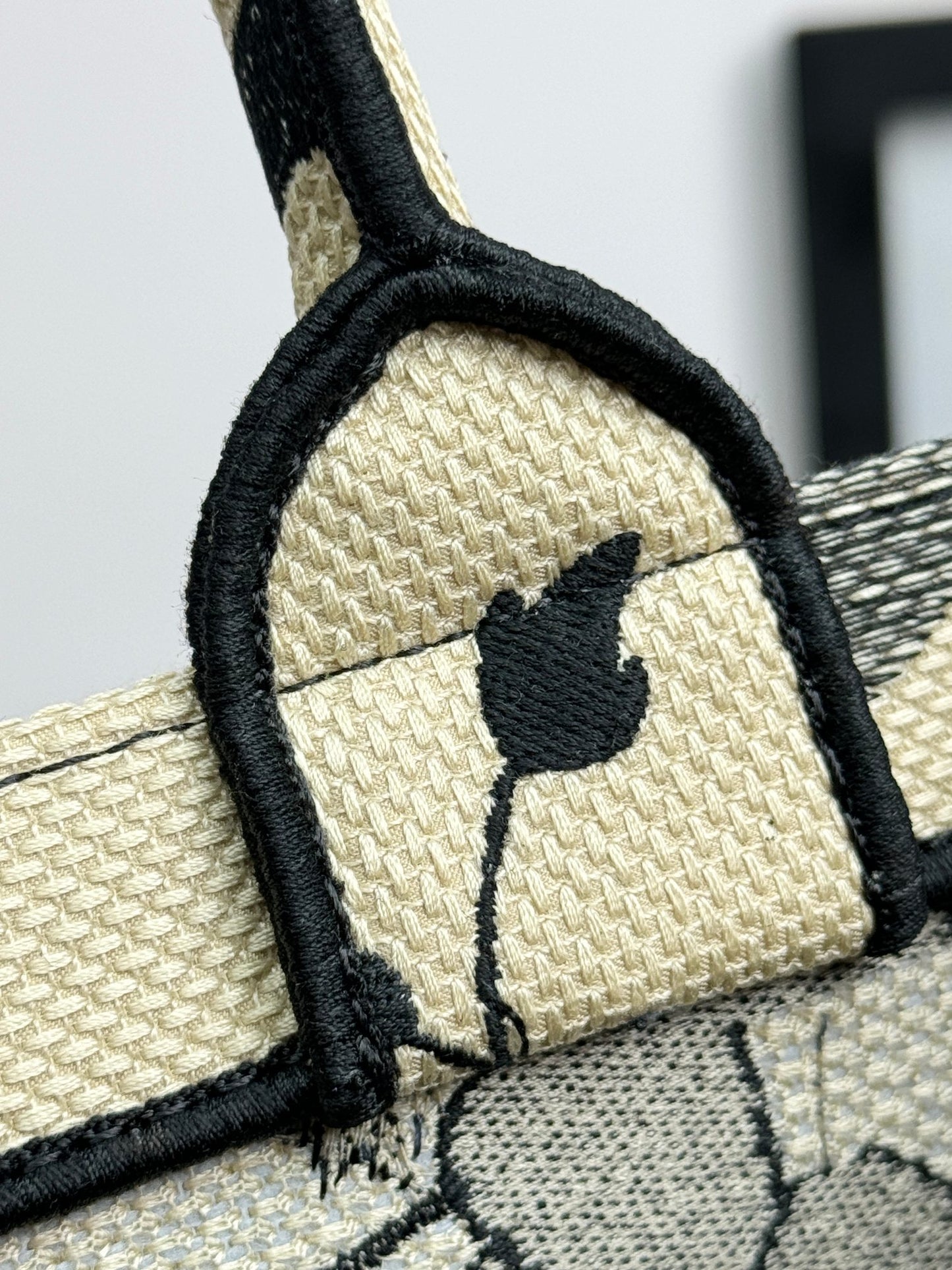 Christian Dior Book Tote Black and White Floral Embroidered Canvas Bag