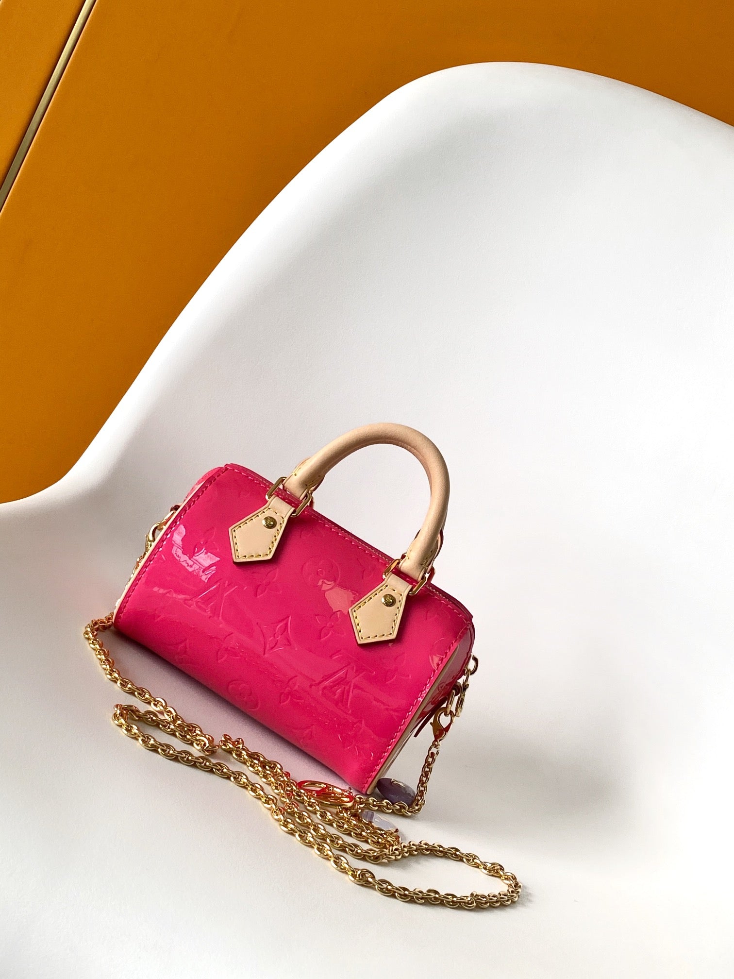 Louis Vuitton Bright Pink Embossed Patent Leather Mini Top Handle Crossbody Bag
