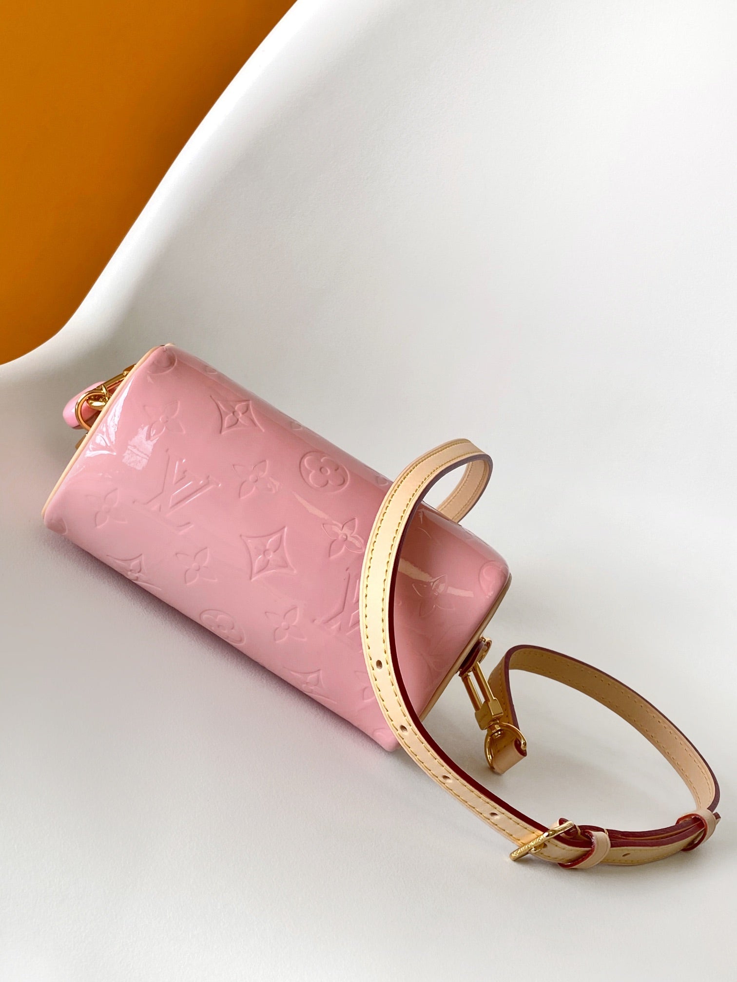 Louis Vuitton Mini Pink Embossed Leather Crossbody Handbag with Top Handles