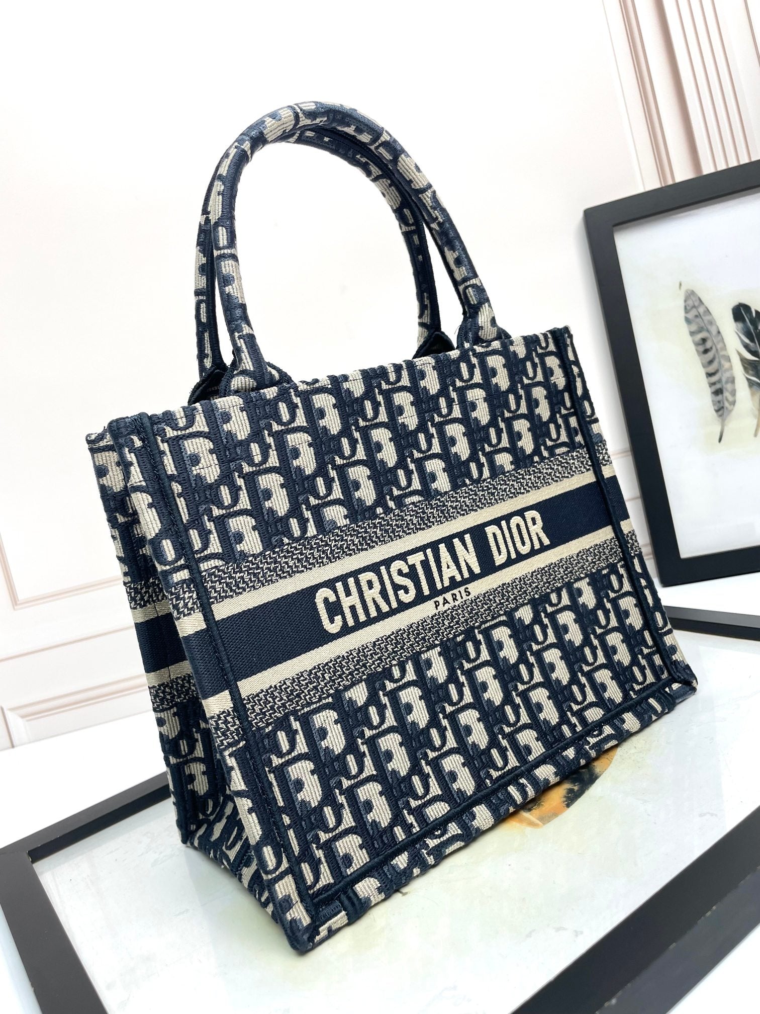 Christian Dior Book Tote Blue Dior Oblique Embroidery Bag