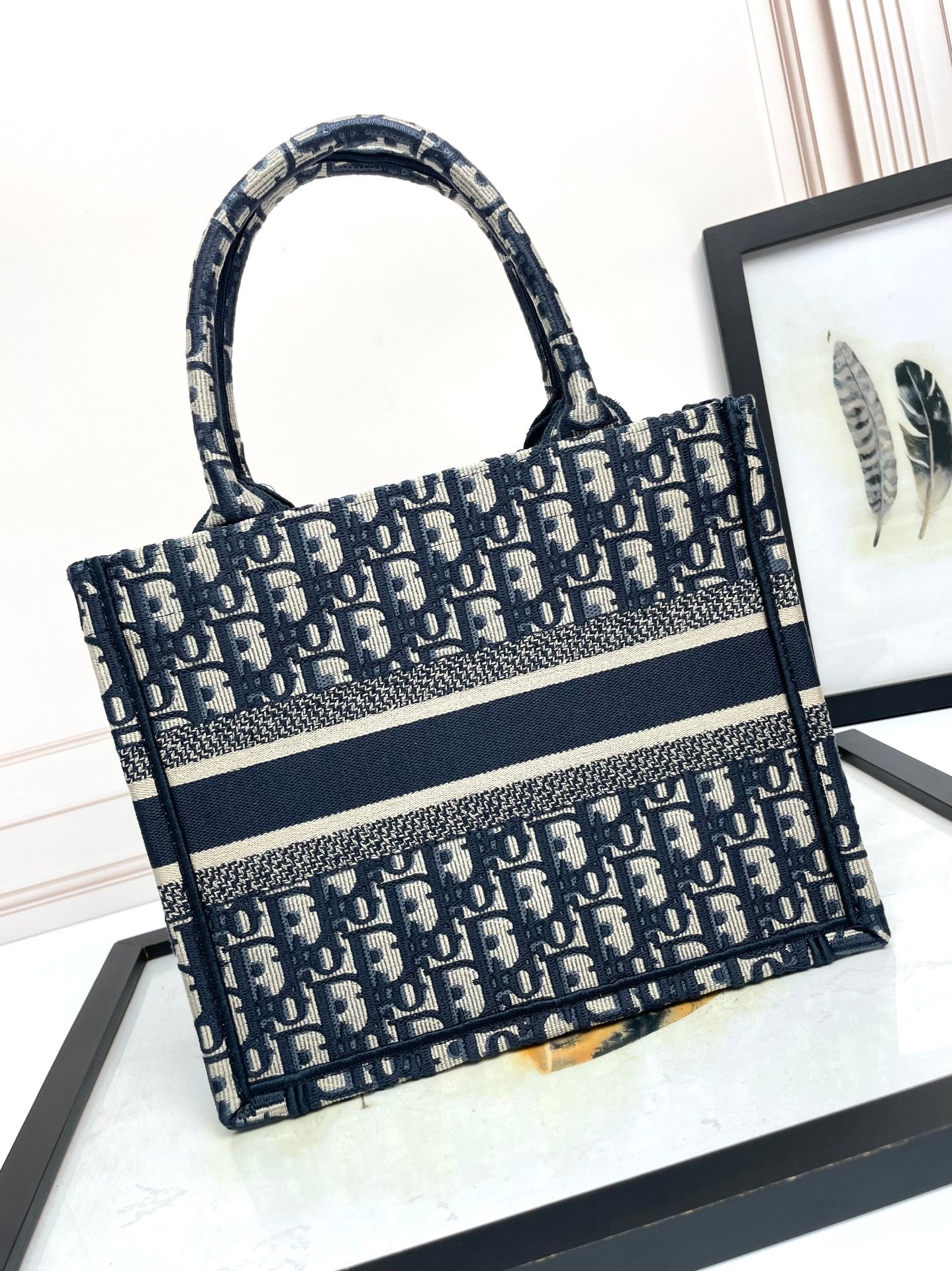 Christian Dior Book Tote Blue Dior Oblique Embroidery Bag