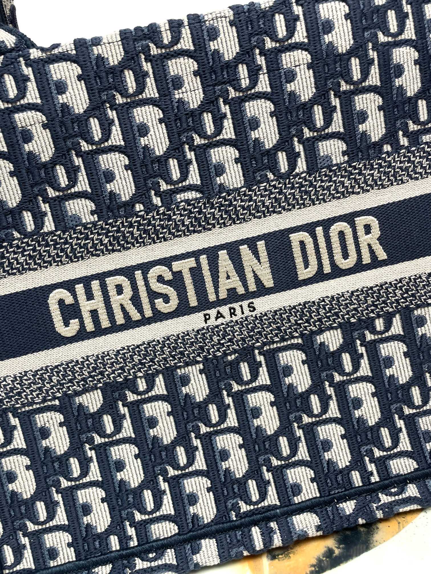 Dior Navy Blue Oblique Monogram Canvas Tote Bag with Top Handles