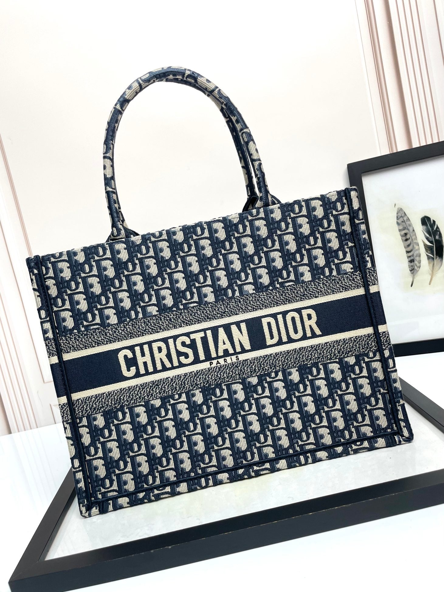 Christian Dior Book Tote - Blue Dior Oblique Embroidery