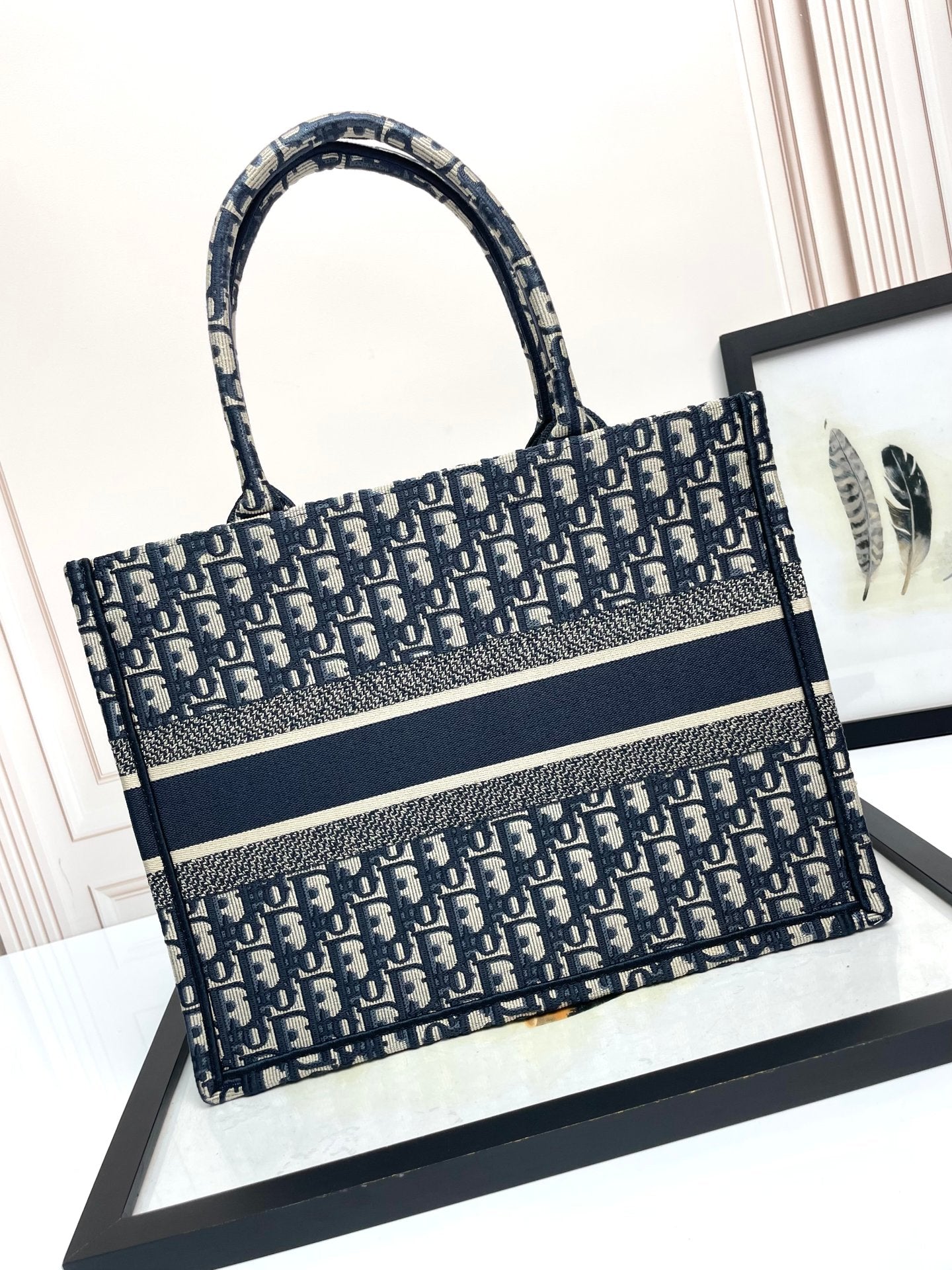 Christian Dior Large Book Tote Blue Dior Oblique Embroidery