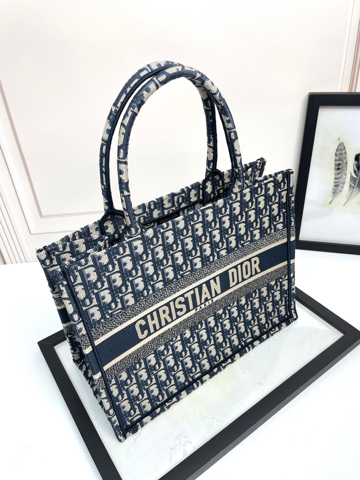 Christian Dior Book Tote - Blue Dior Oblique Embroidery