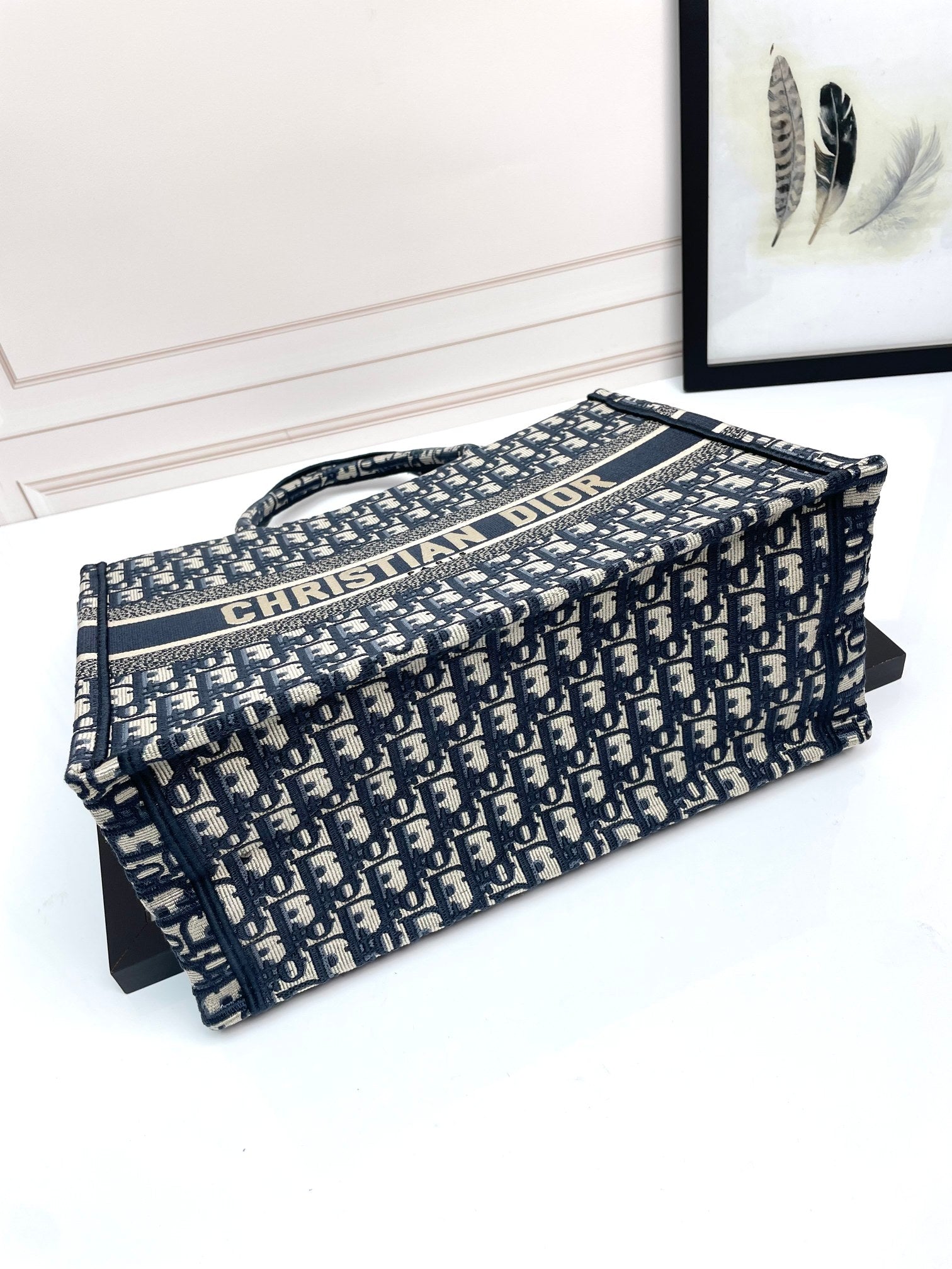 Christian Dior Large Book Tote Blue Dior Oblique Embroidery