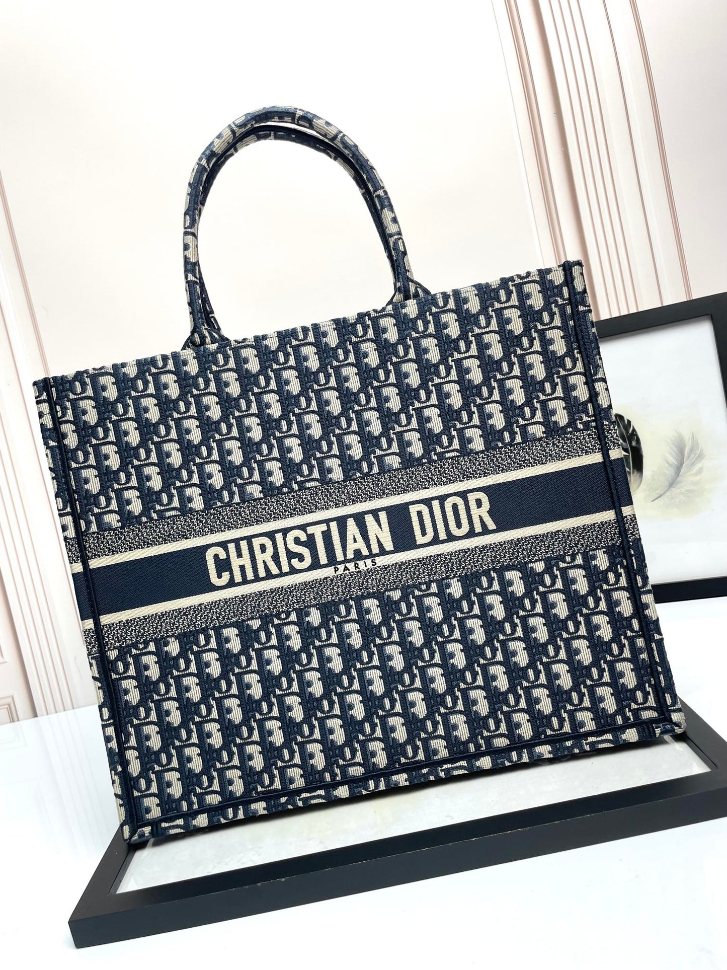 Christian Dior Book Tote Bag - Blue Dior Oblique Embroidery