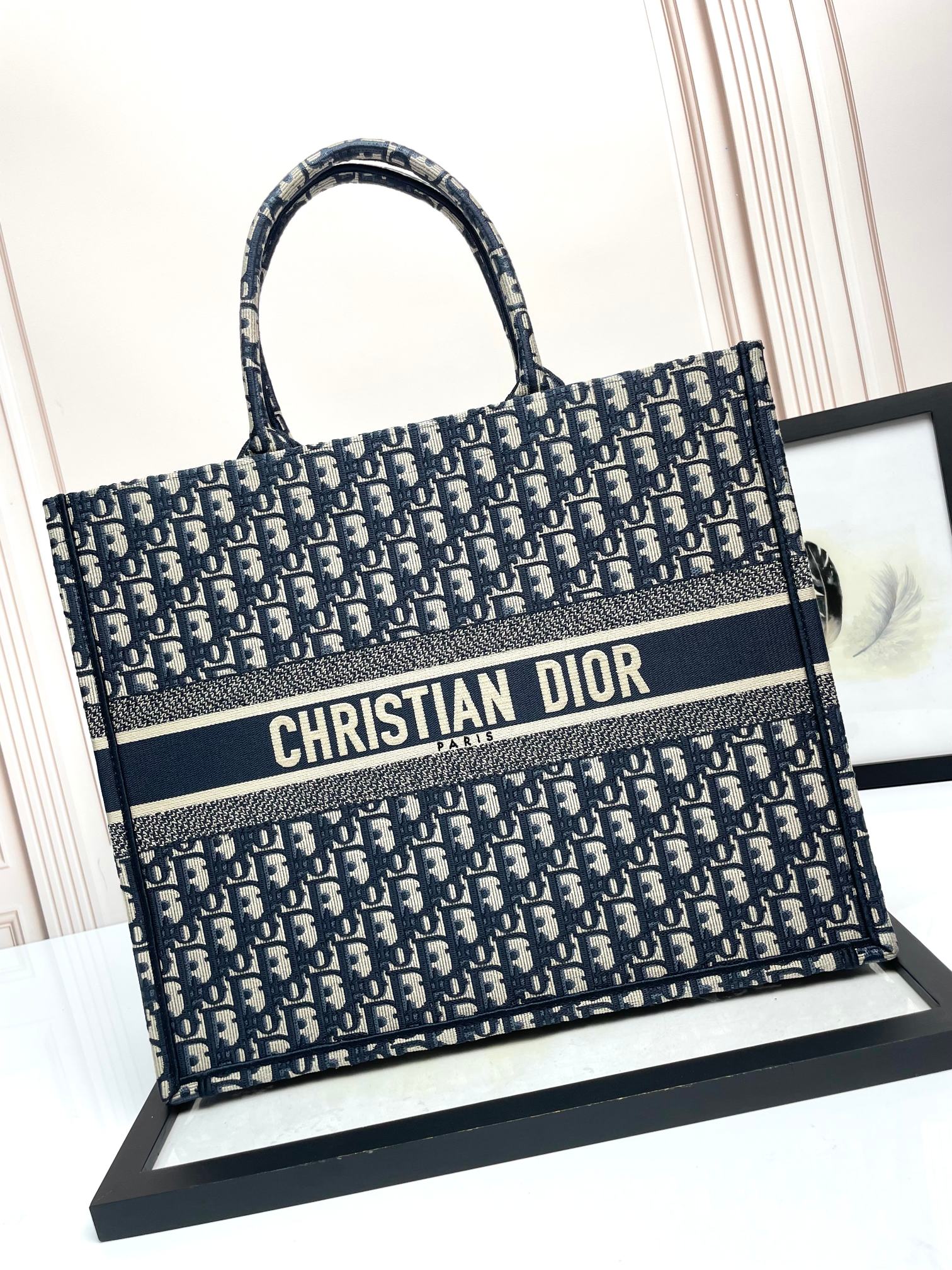 Dior Blue Oblique Monogram Canvas Tote Bag Large Capacity Handbag
