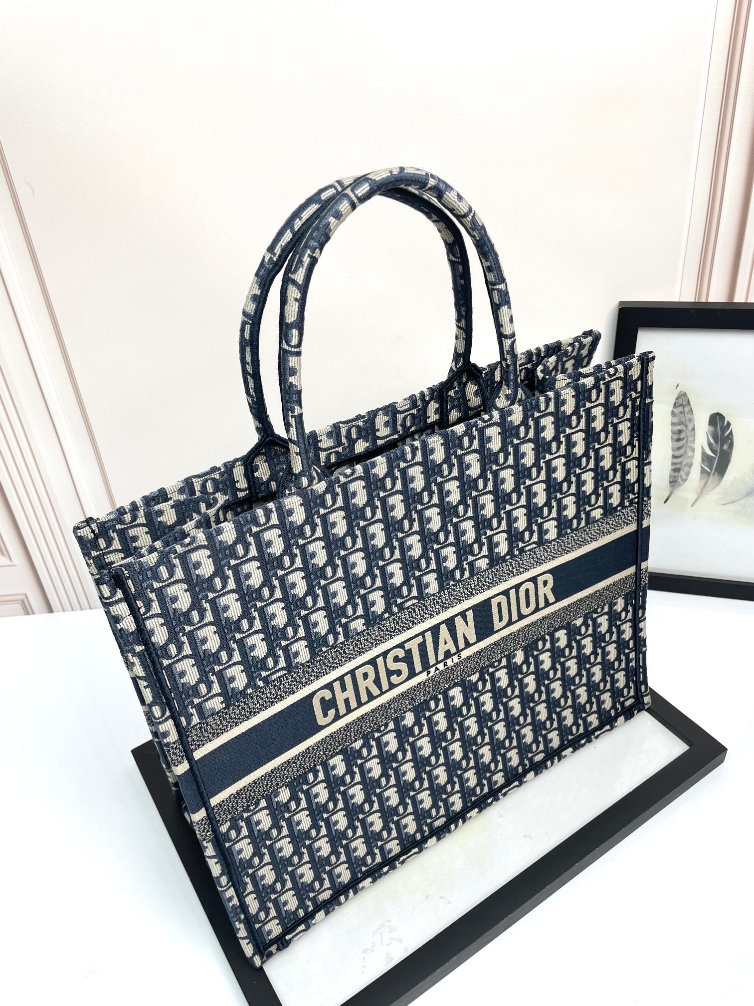 Christian Dior Book Tote Bag - Blue Dior Oblique Embroidery