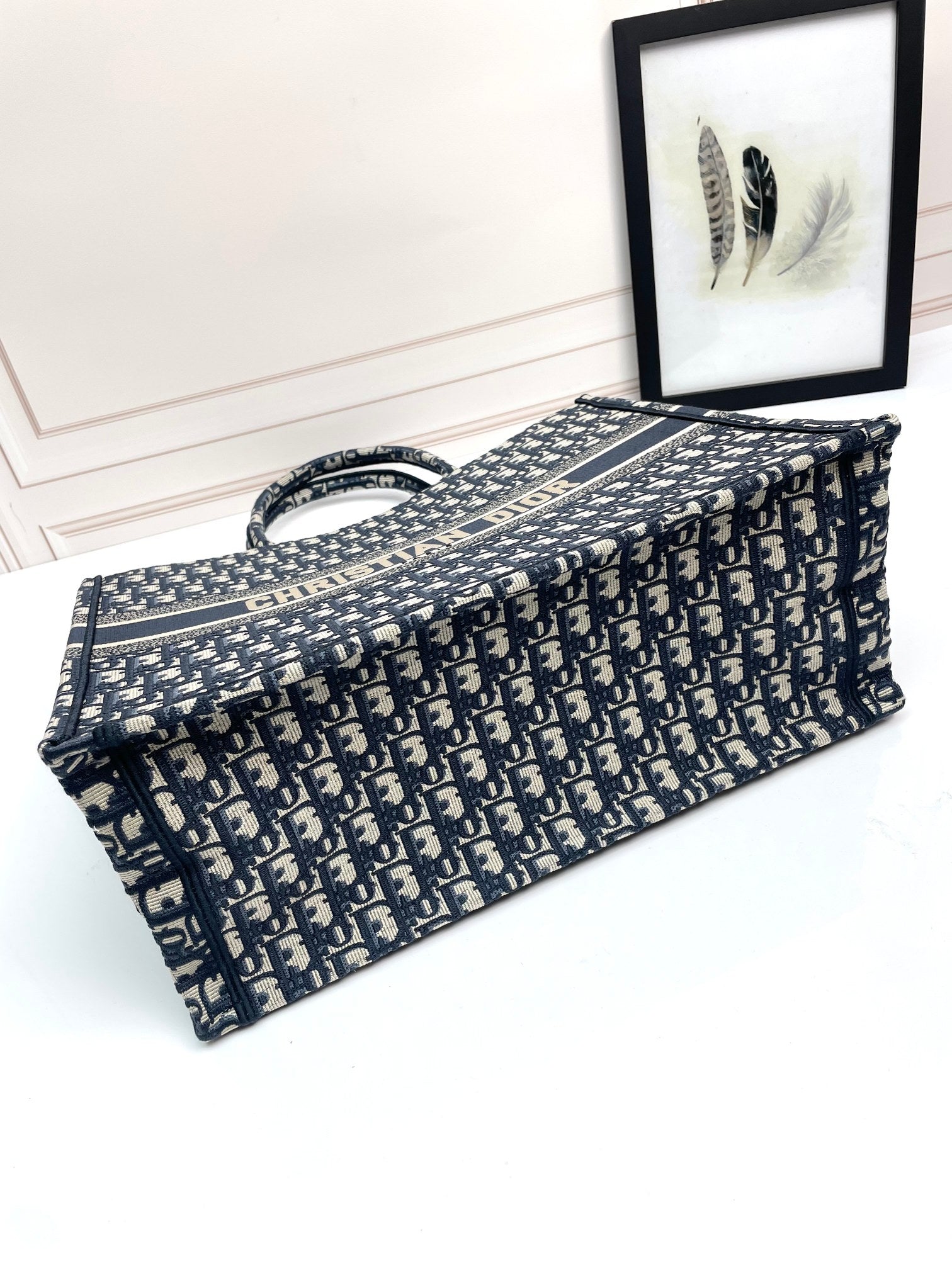 Dior Classic Blue Embroidered Canvas Monogram Tote Handbag