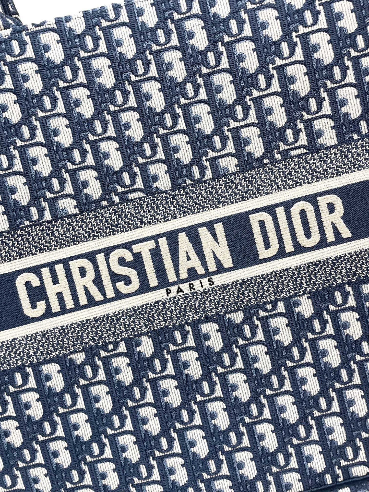 Dior Classic Blue Embroidered Canvas Monogram Tote Handbag