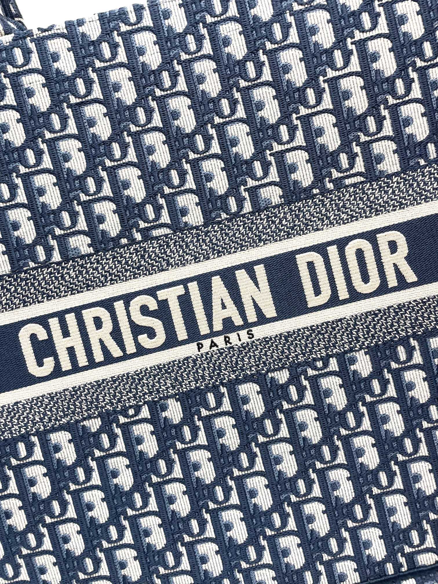Dior Classic Navy Blue Monogram Embroidered Canvas Tote Bag