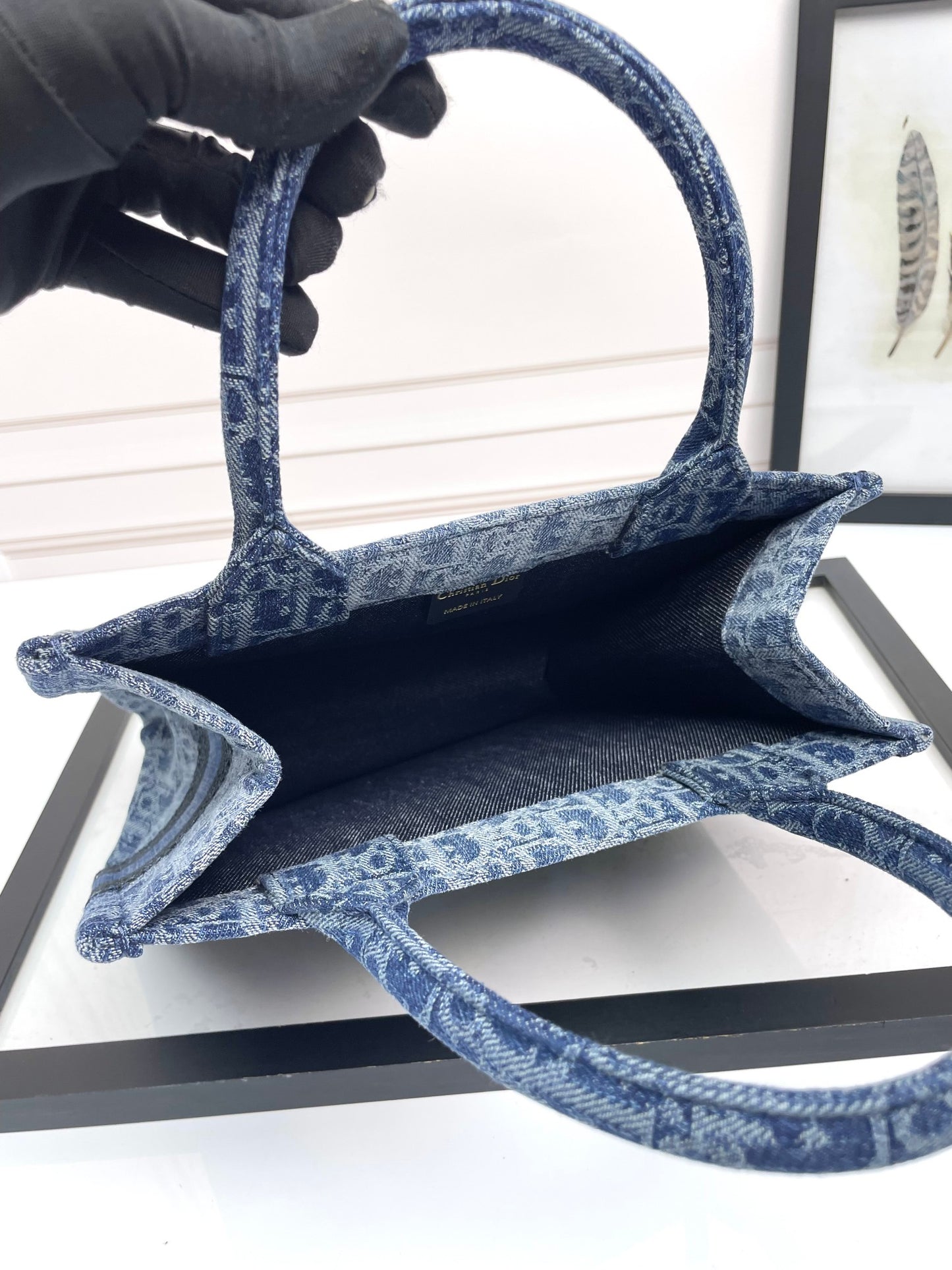Christian Dior Book Tote Blue Dior Oblique Embroidery Medium Bag
