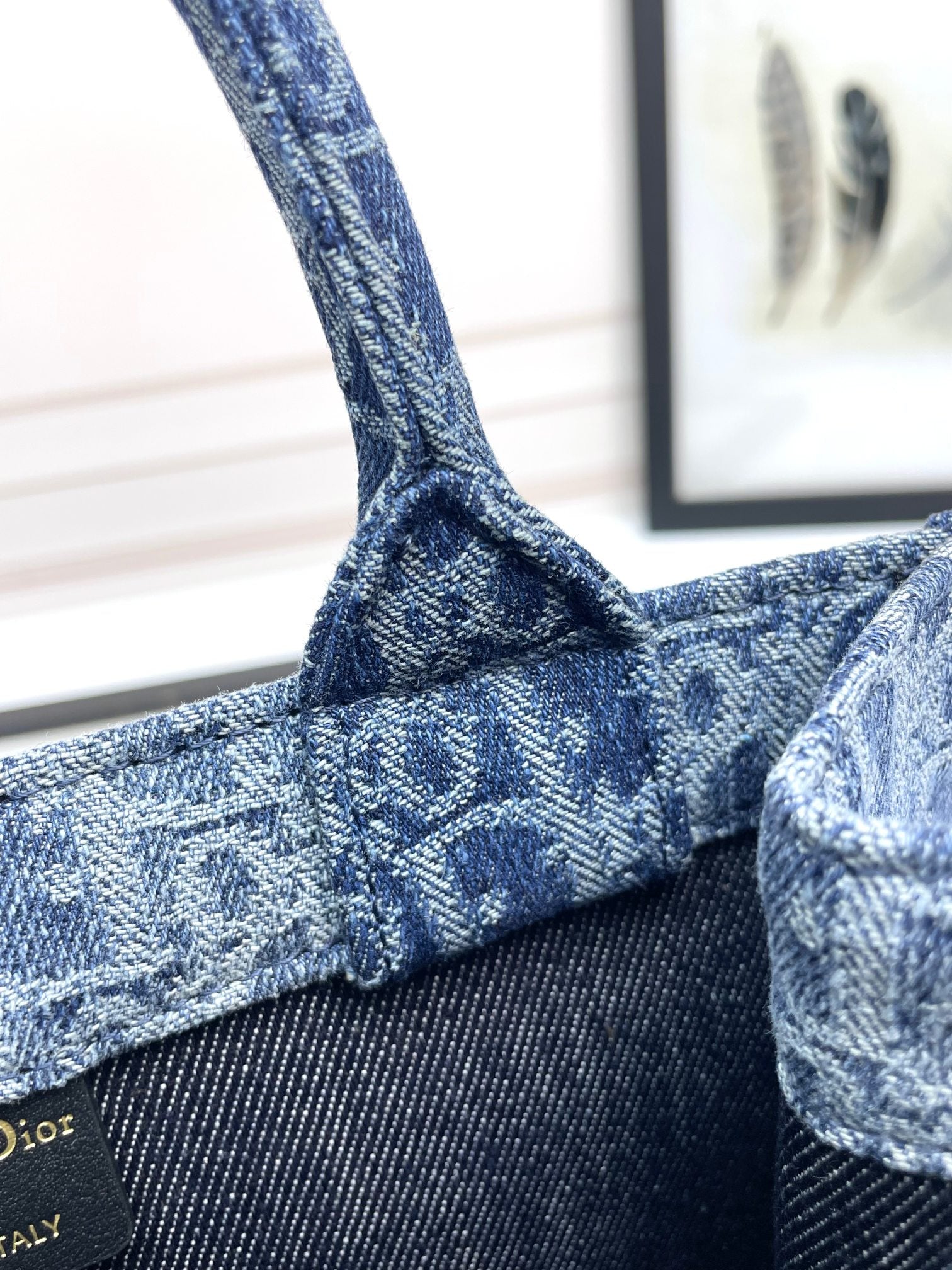 Christian Dior Book Tote Blue Oblique Embroidery Canvas Handbag