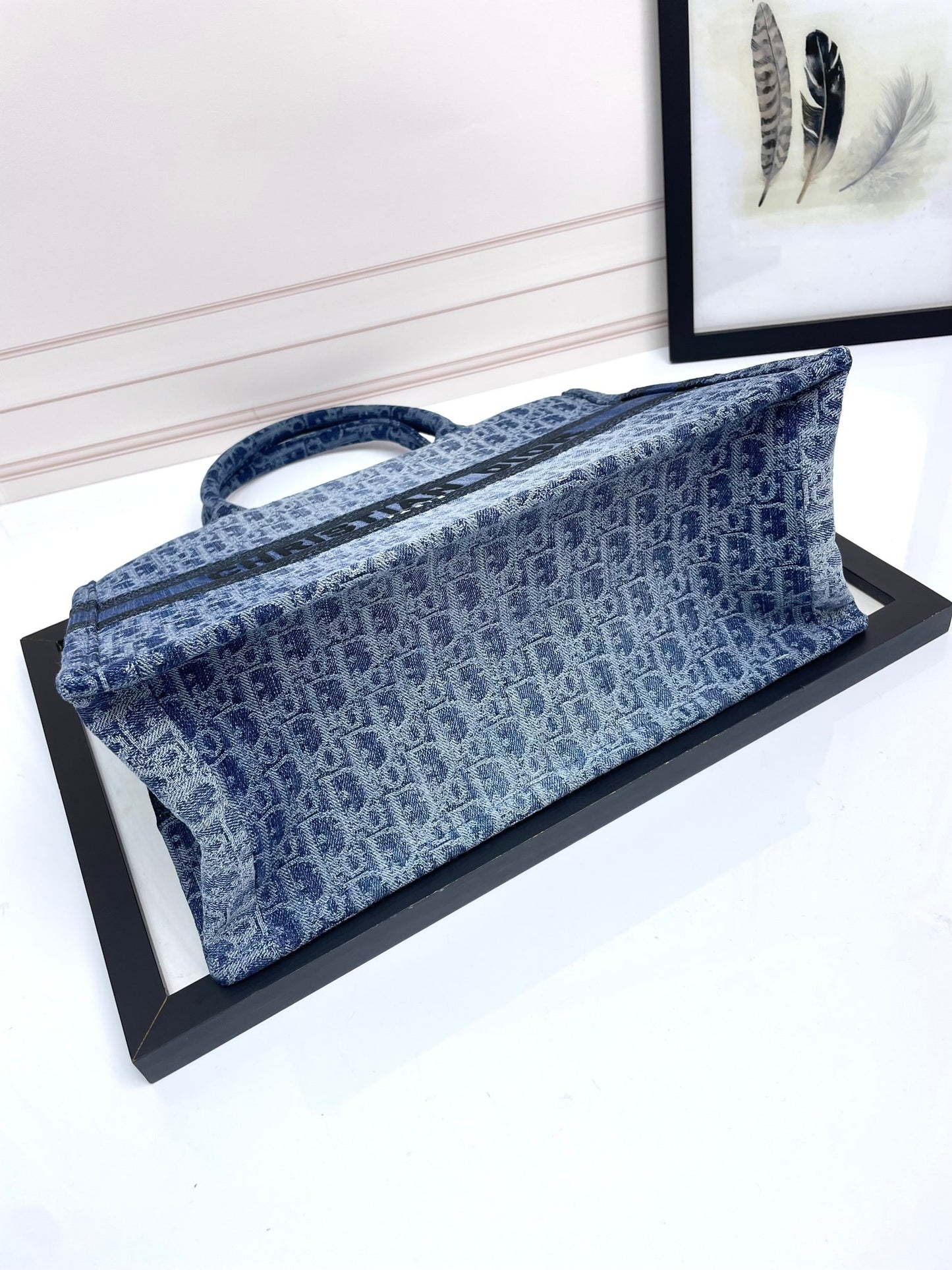 Christian Dior Blue Oblique Book Tote - Washed Denim Canvas Bag