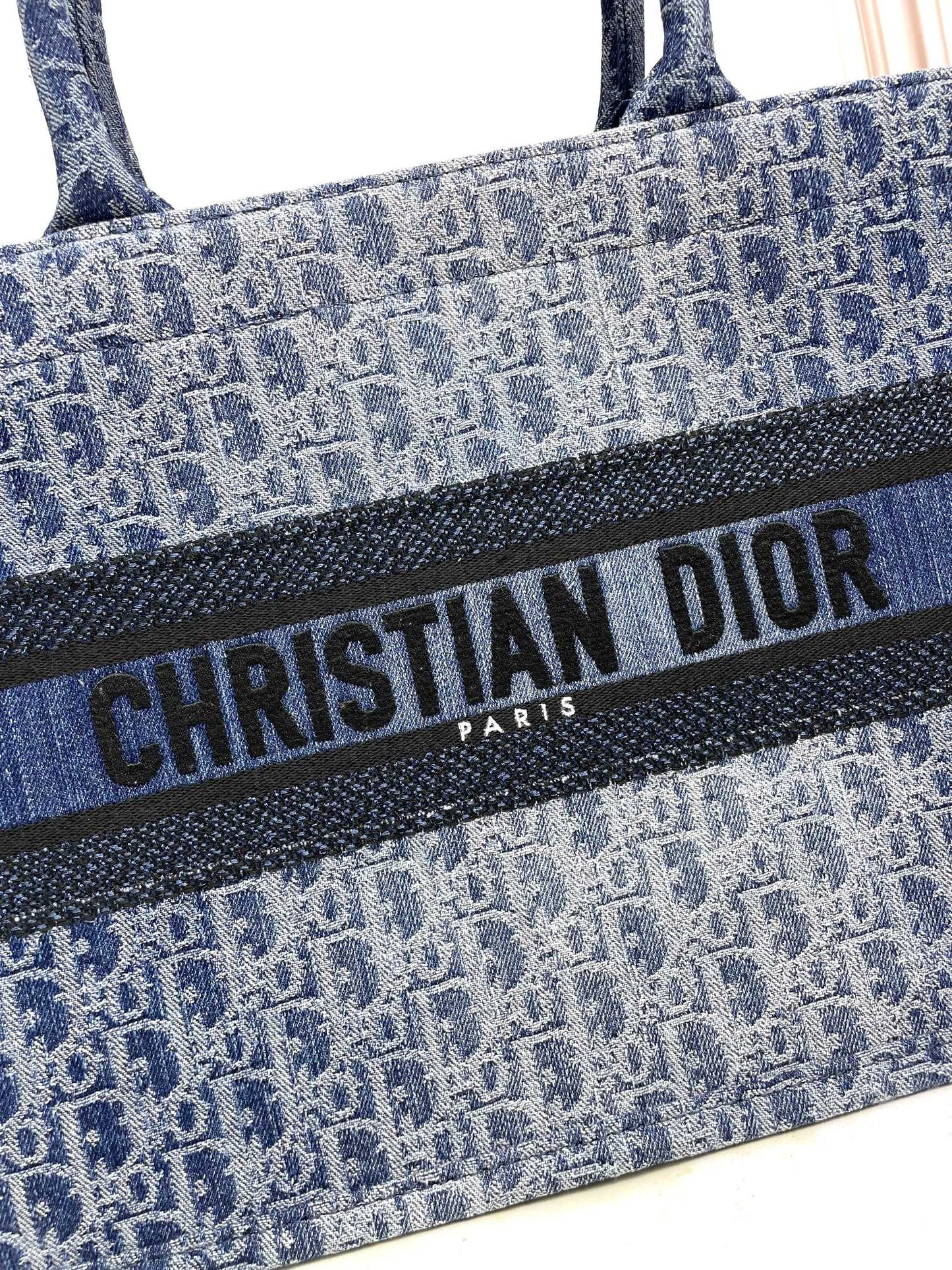 Dior Blue Monogram Embroidered Canvas Tote Bag Luxury Style Handbag