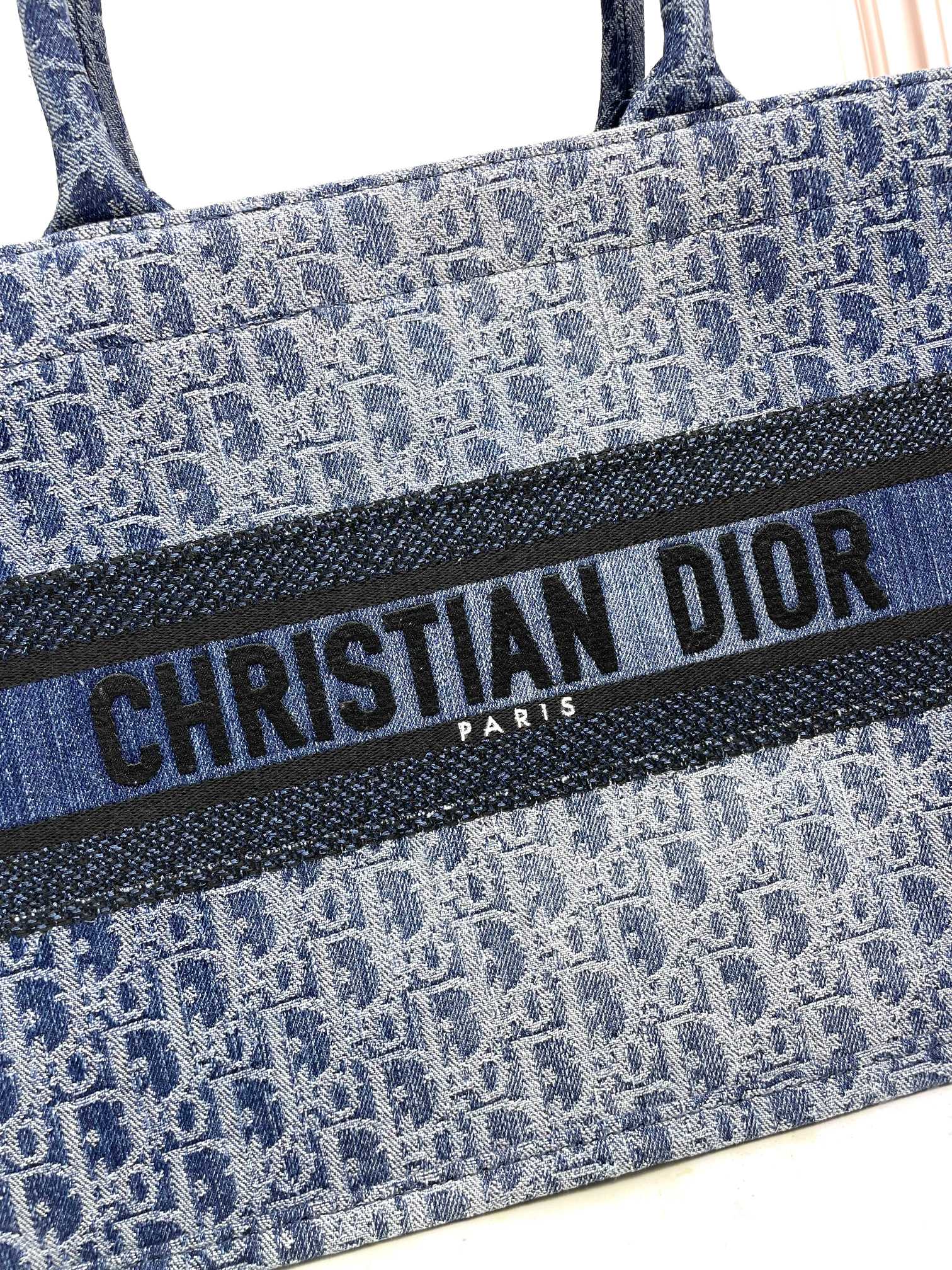 Dior Blue Monogram Embroidered Canvas Tote Bag Luxury Style Handbag