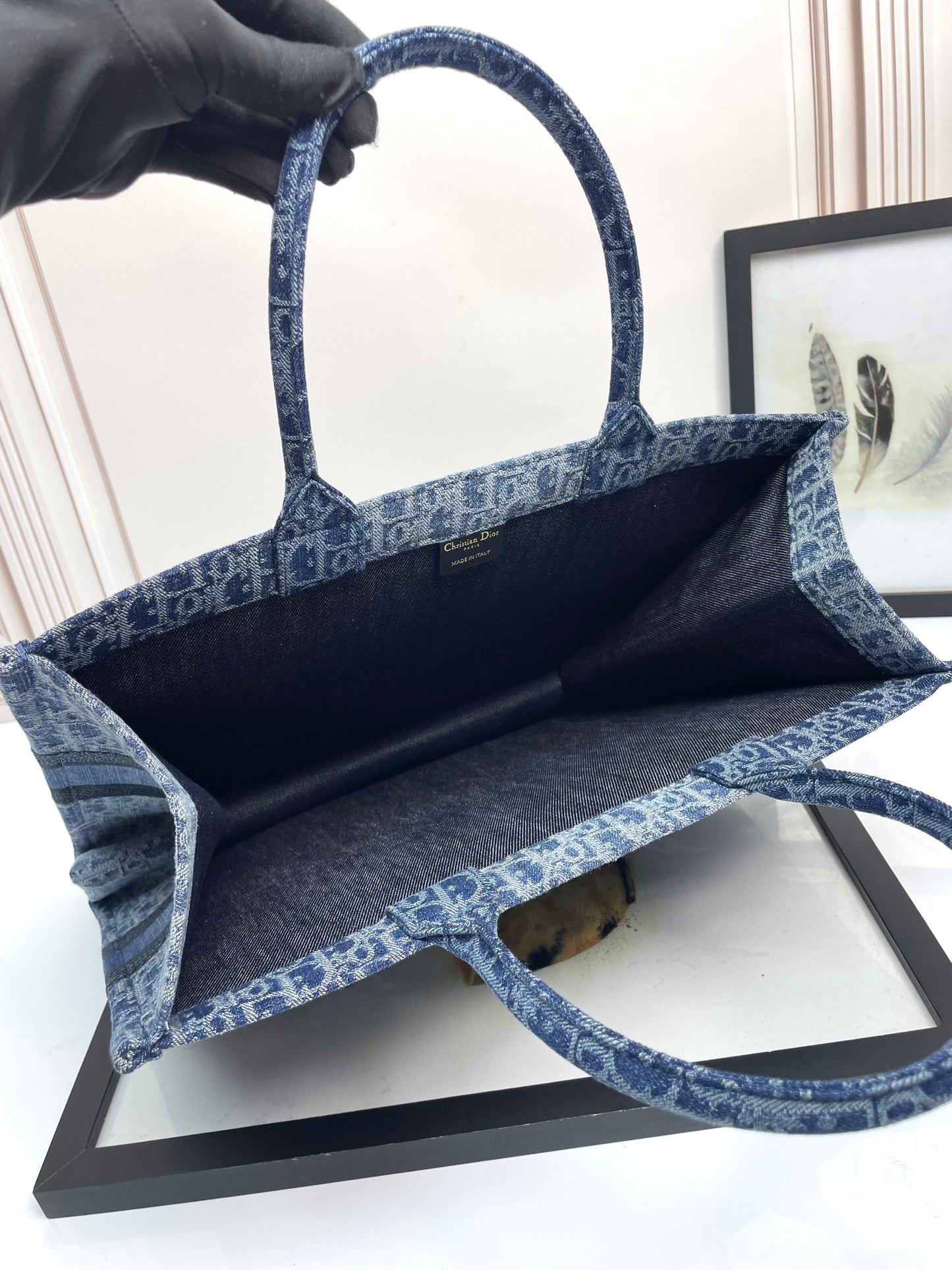 Christian Dior Book Tote Blue Dior Oblique Denim Embroidery Bag