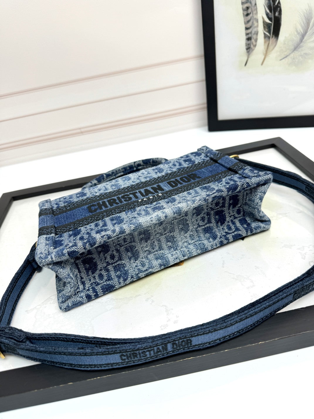 Christian Dior Mini Book Tote with Strap - Blue Dior Oblique Embroidery
