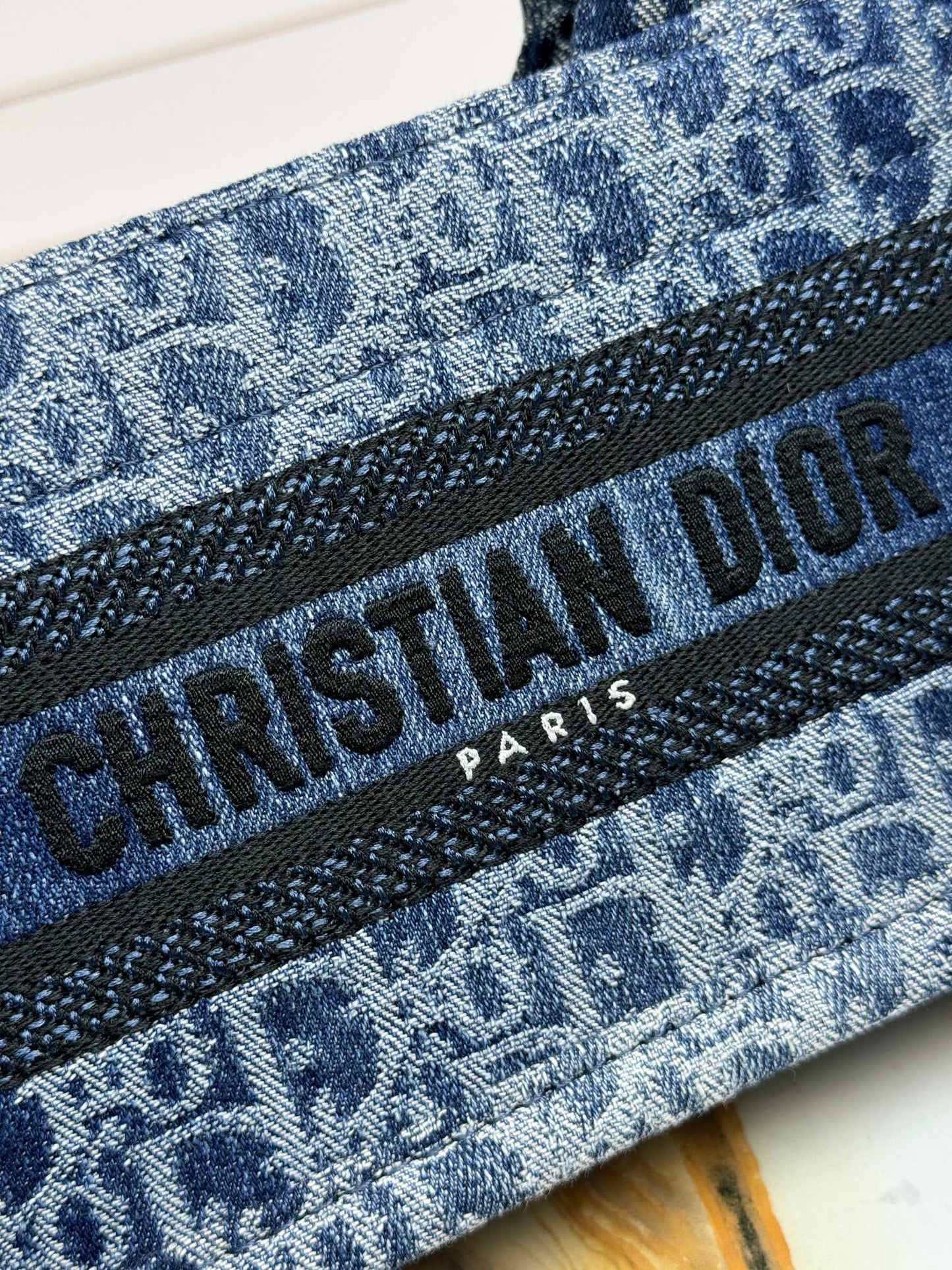 Christian Dior Mini Book Tote Blue Dior Oblique Embroidery Handbag with Strap
