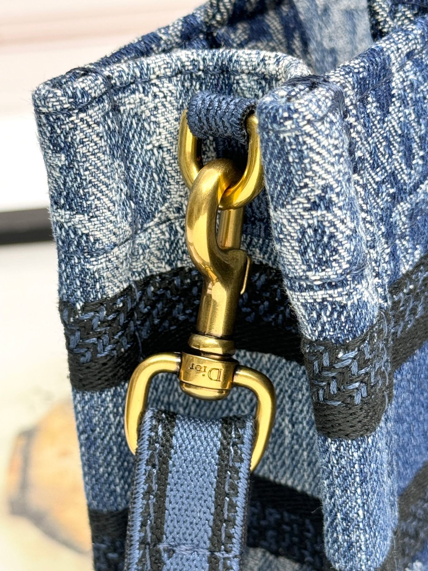 Christian Dior Mini Book Tote with Strap - Blue Dior Oblique Embroidery