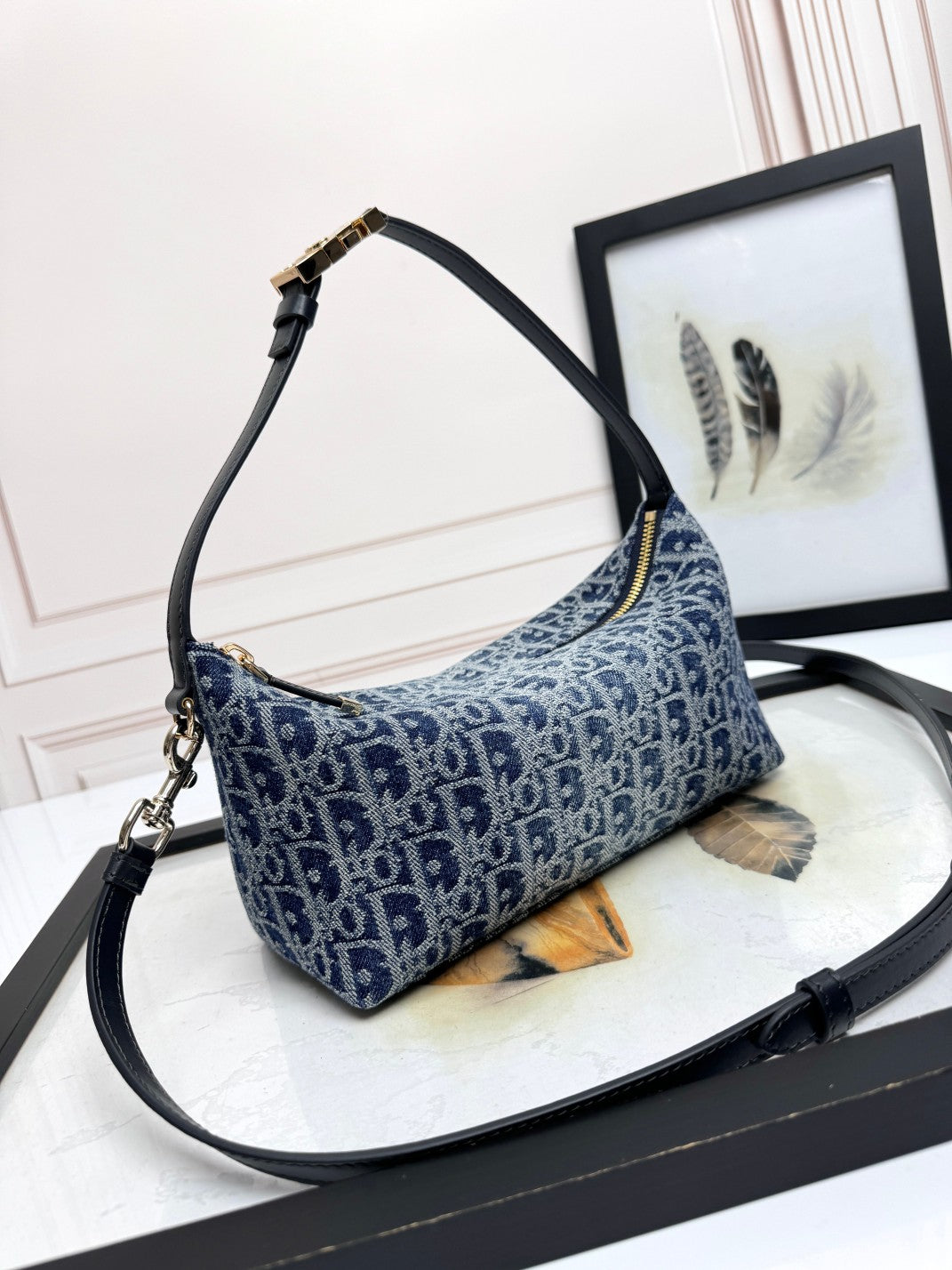Dior Vintage Blue Oblique Jacquard Small Shoulder Bag