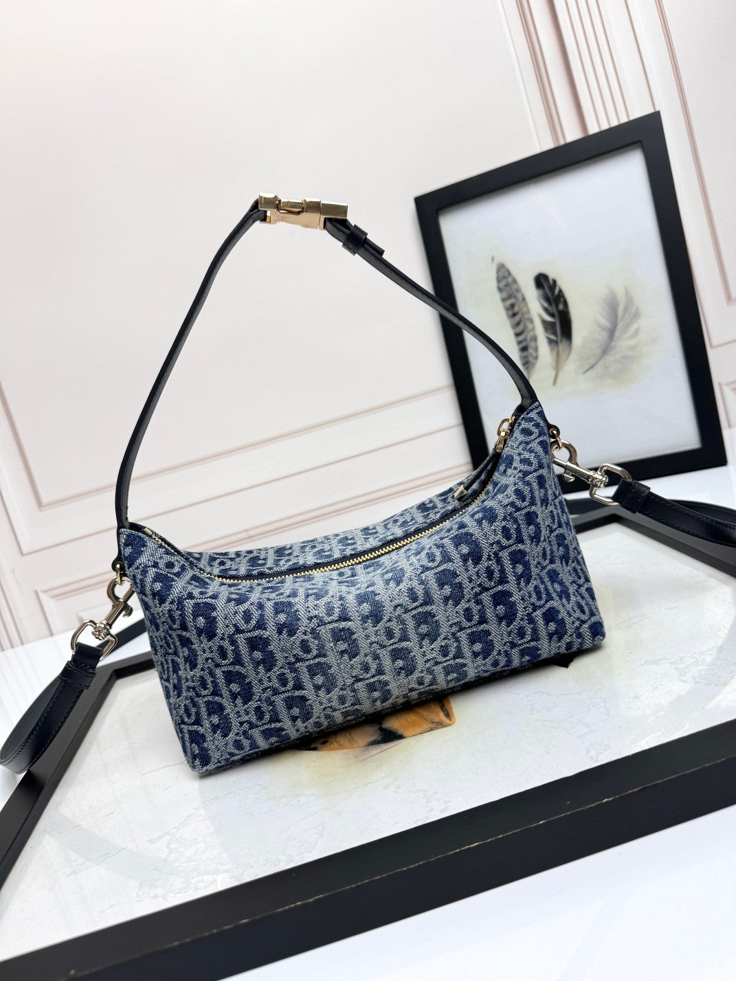 Dior Vintage Blue Oblique Jacquard Small Shoulder Bag