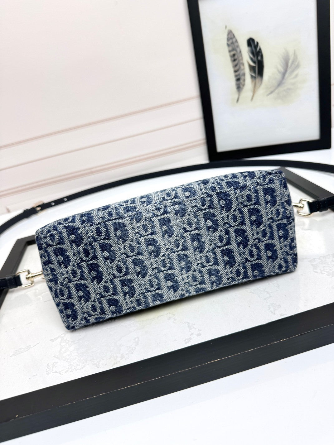 Dior Vintage Blue Oblique Jacquard Small Shoulder Bag
