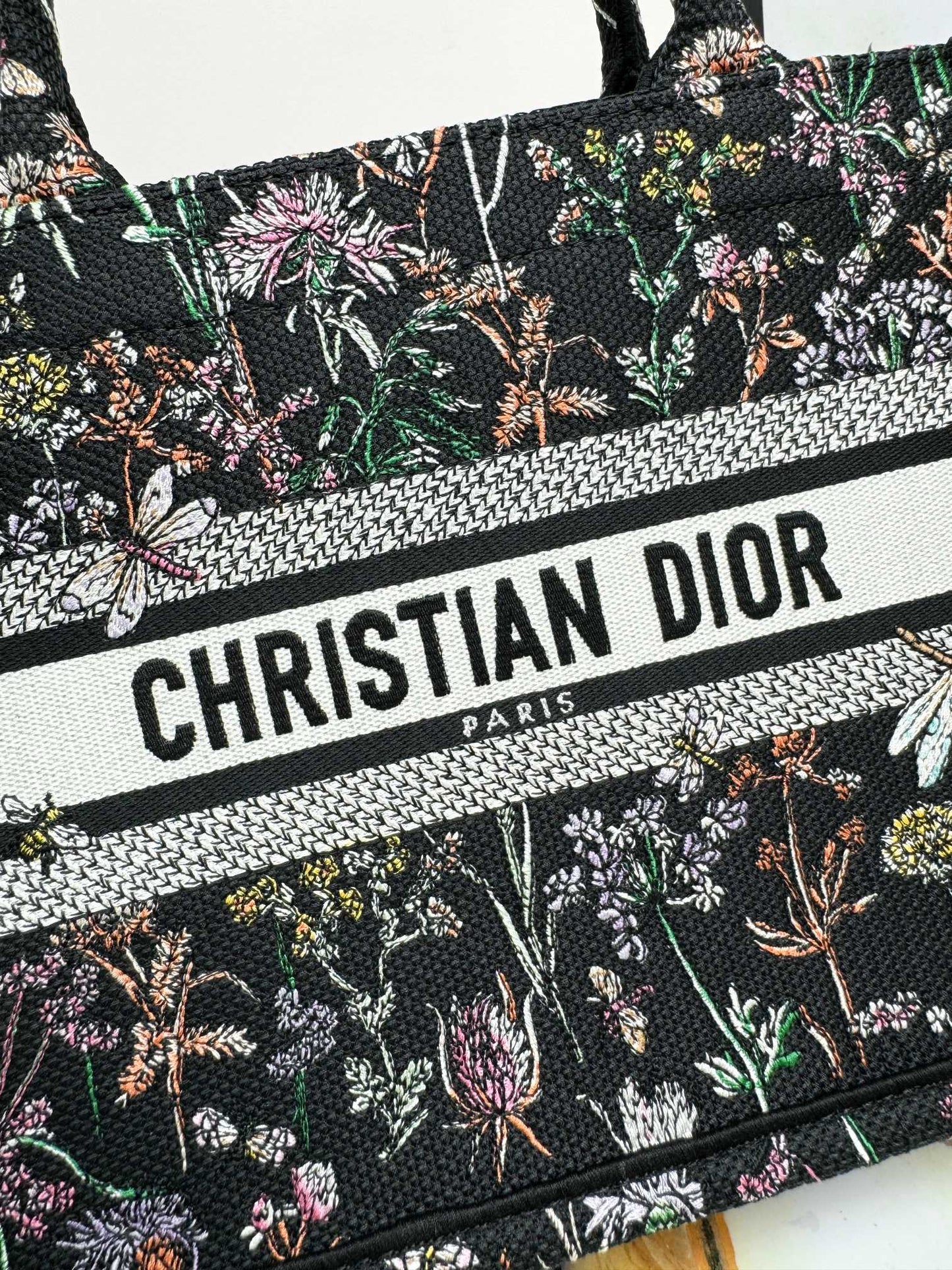 Christian Dior Book Tote Bag with Black Herbarium Embroidery