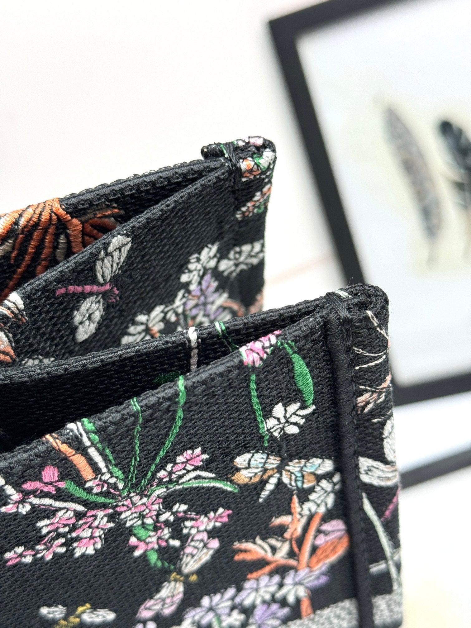 Dior Black Embroidered Wildflower and Dragonfly Canvas Tote Bag
