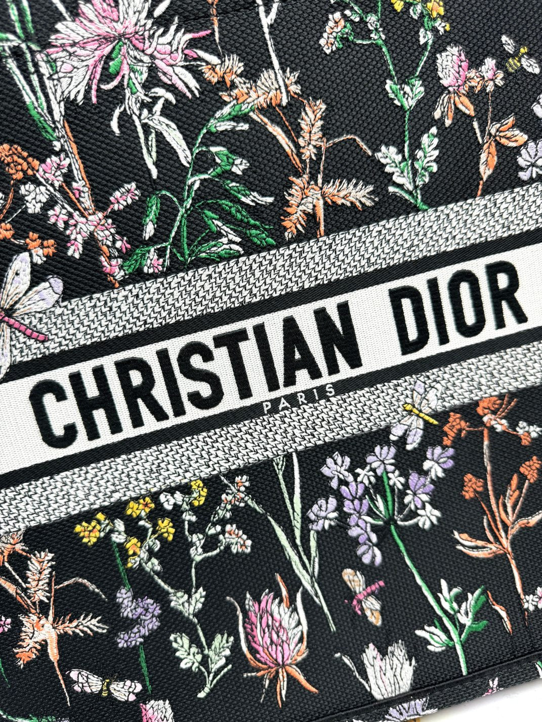 Christian Dior Large Book Tote Black Dior Flowers Embroidered Canvas Bag