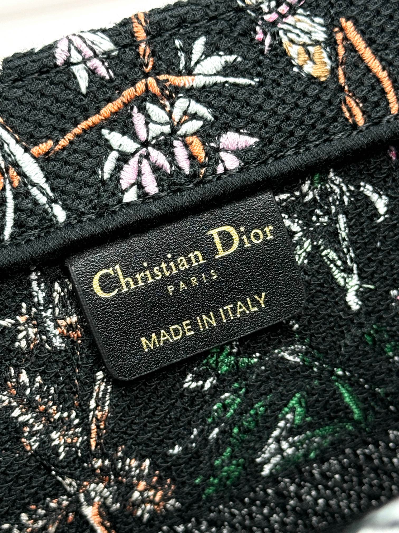 Christian Dior Large Book Tote Black Dior Flowers Embroidered Canvas Bag