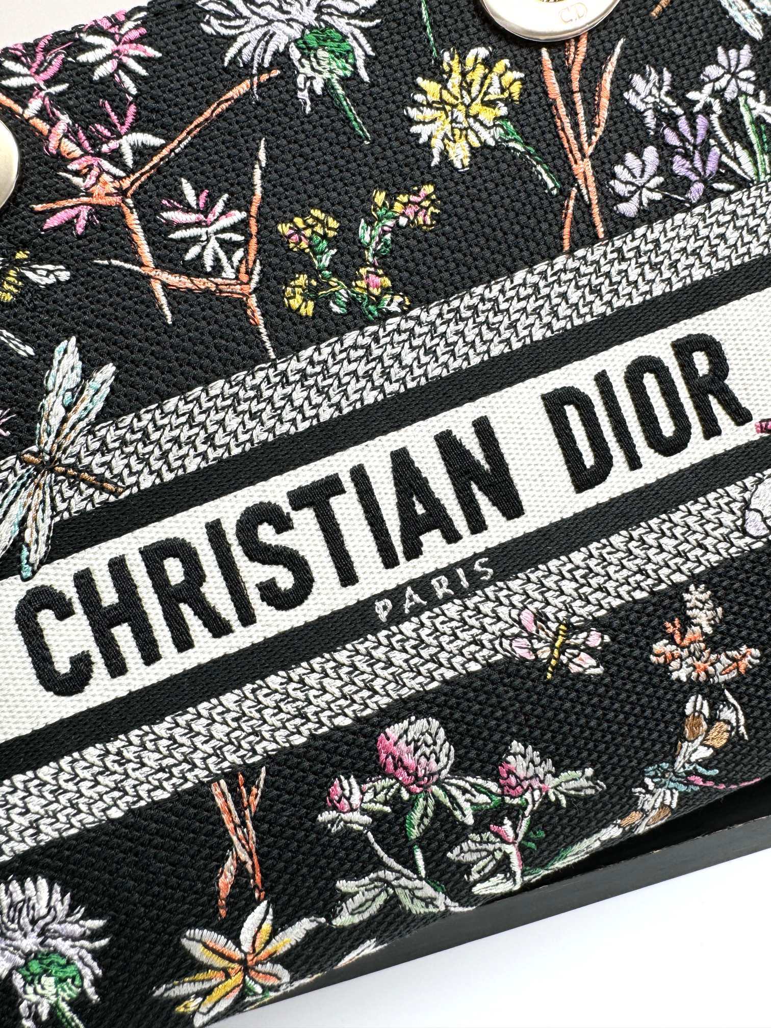 Christian Dior Lady D-Lite Bag - Black Floral Embroidery
