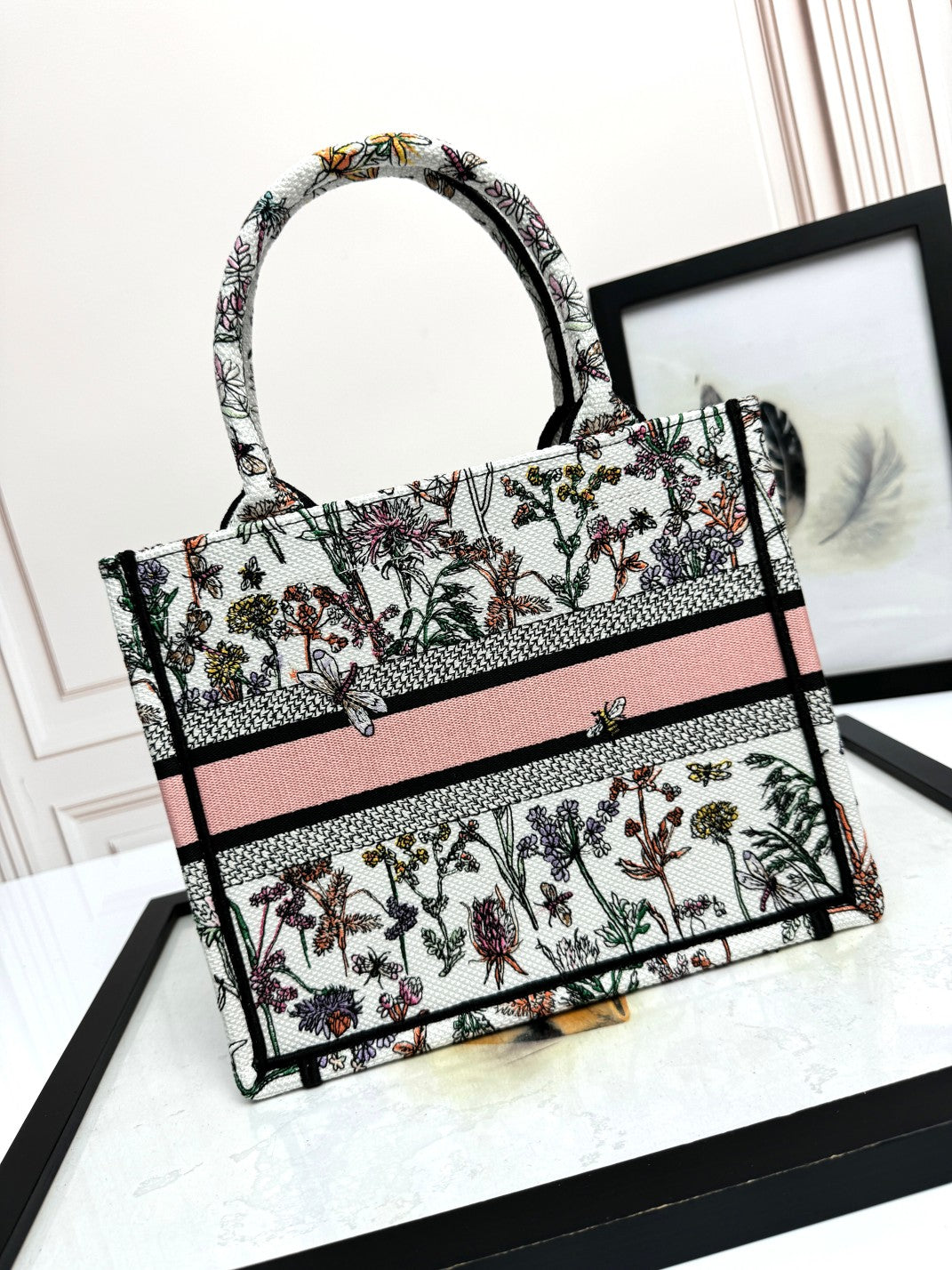 Dior Vintage Botanical Floral Embroidered Canvas Tote Bag