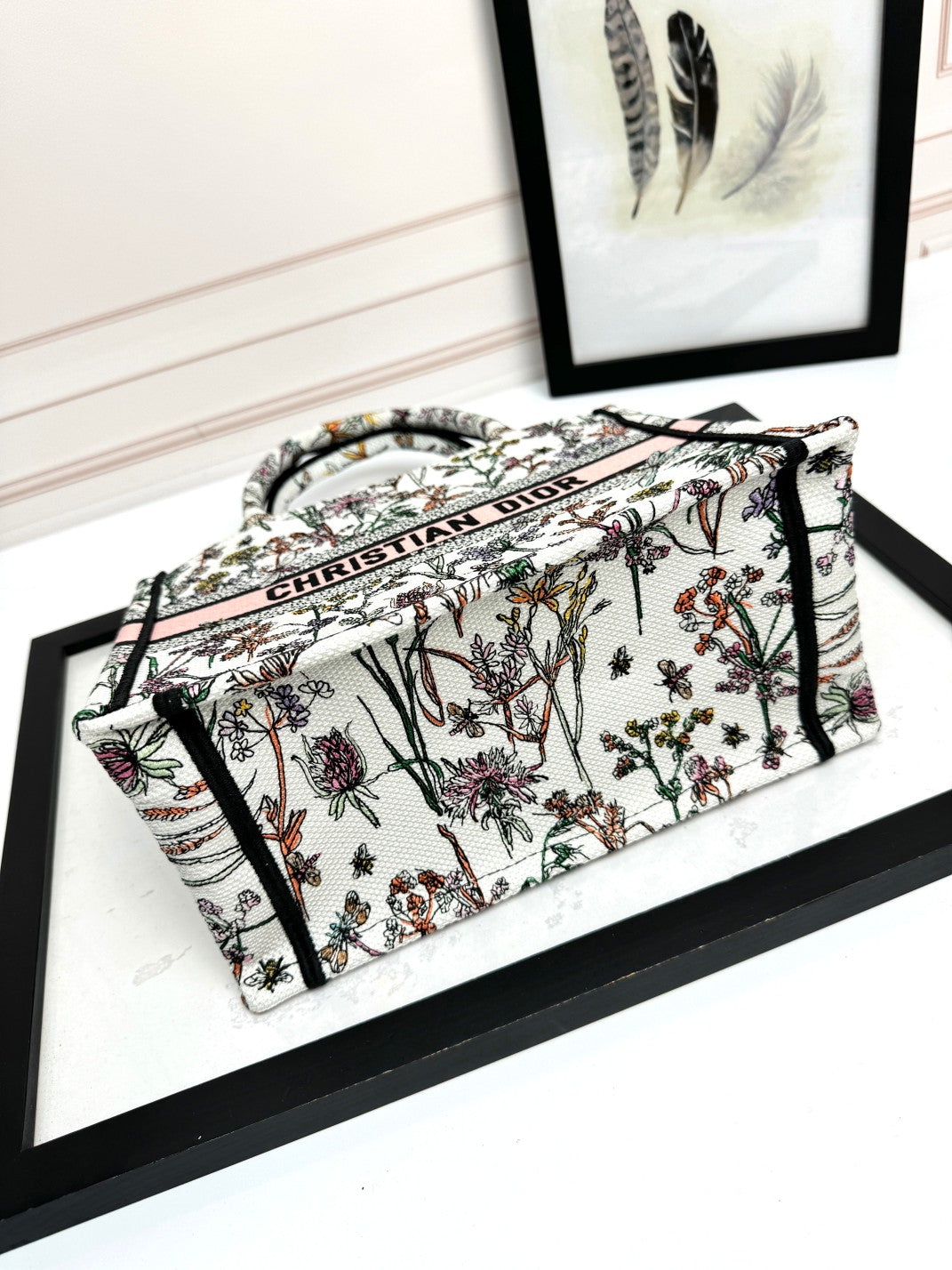 Dior Vintage Botanical Floral Embroidered Canvas Tote Bag