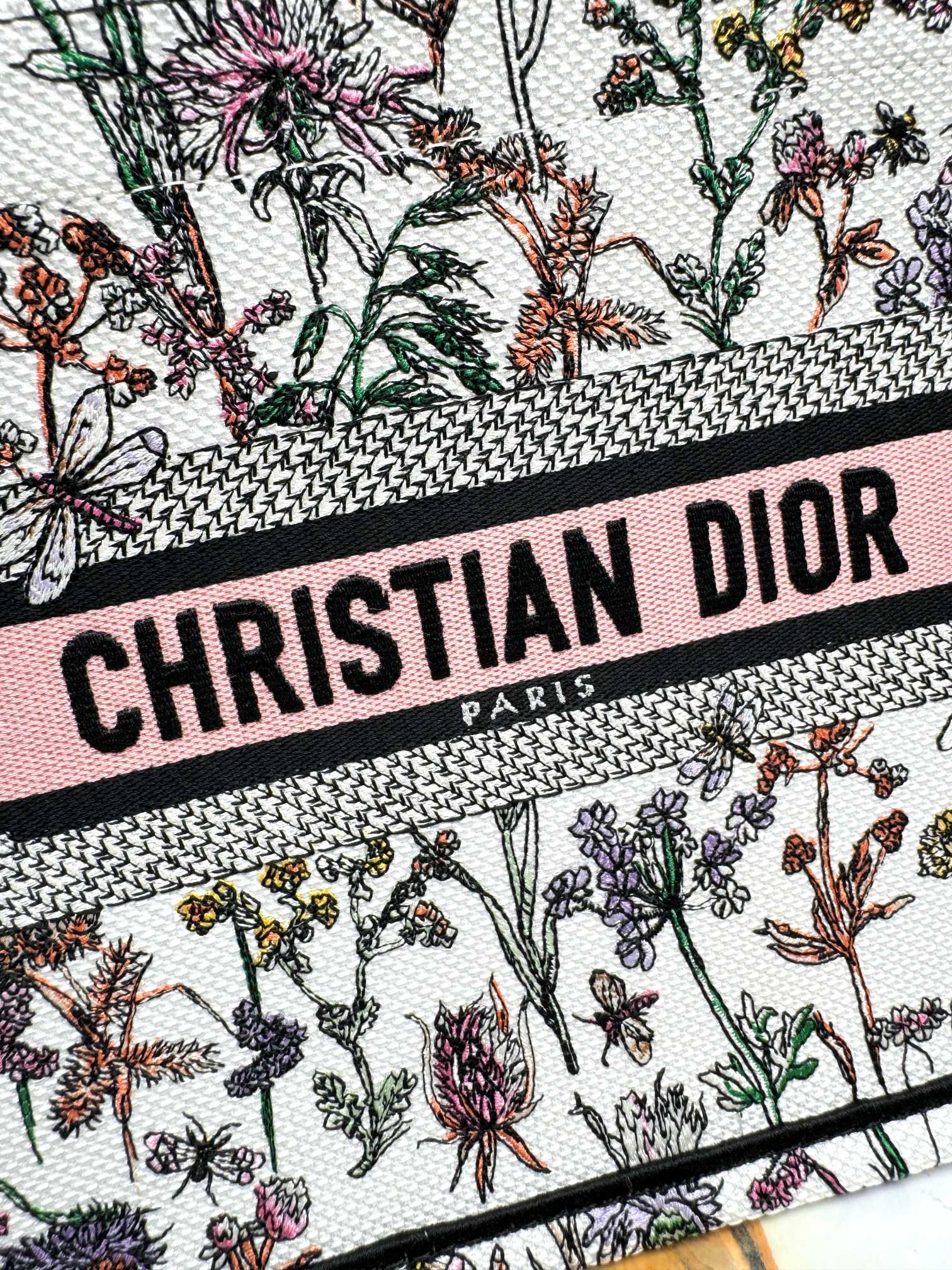 Dior Vintage Botanical Floral Embroidered Canvas Tote Bag