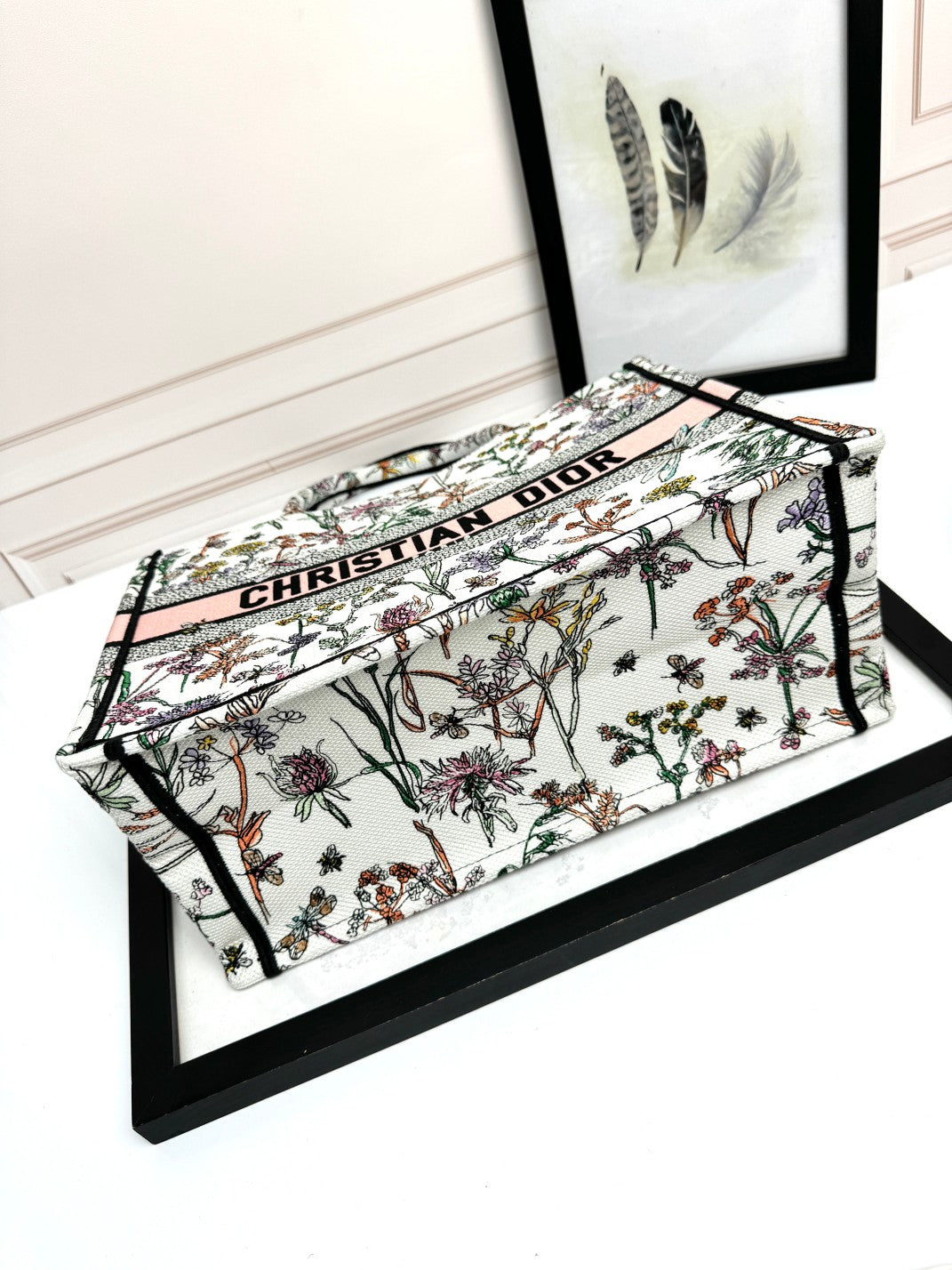 Christian Dior Book Tote Medium Floral Embroidery Canvas Bag