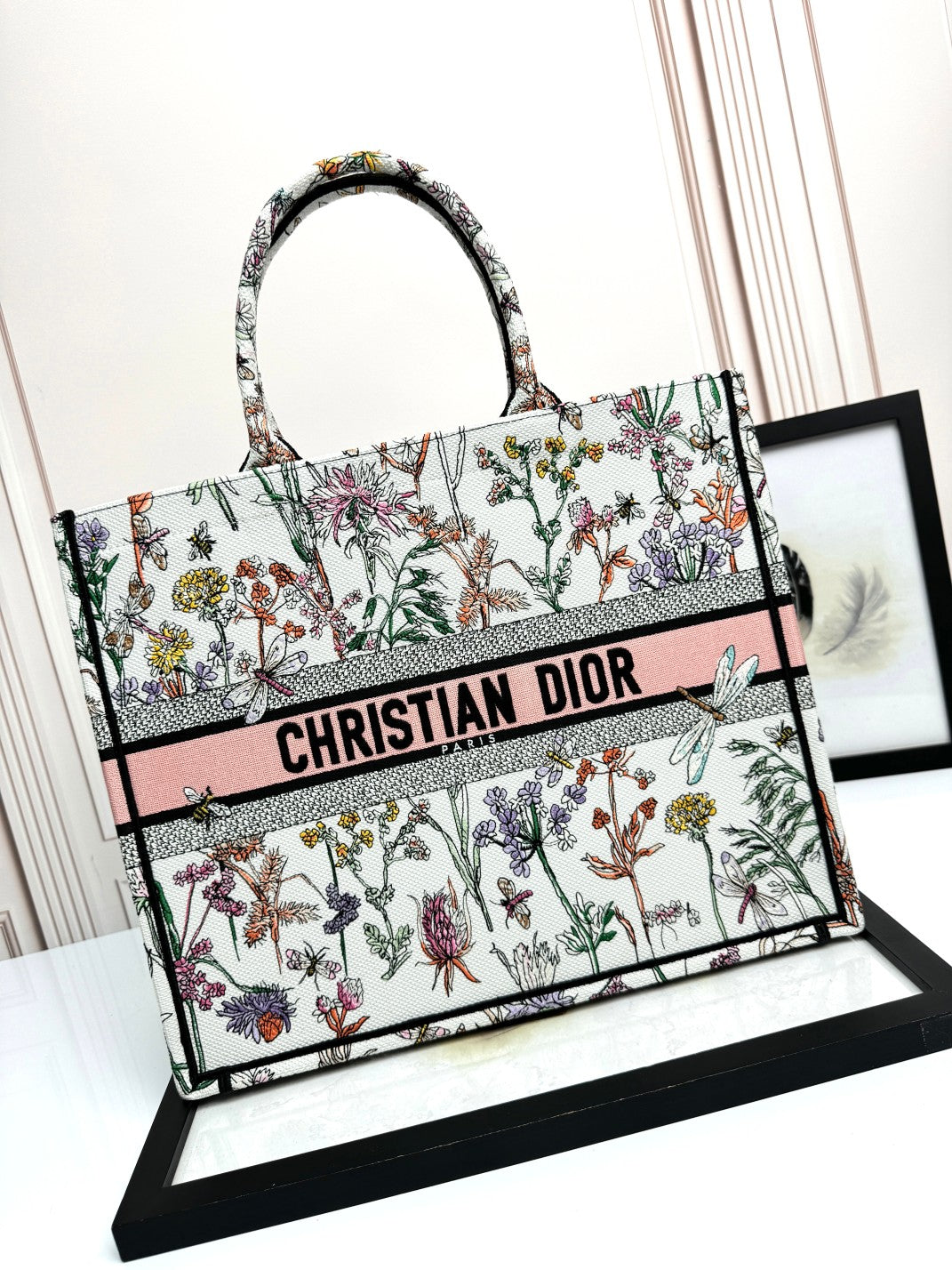 Christian Dior Large Book Tote Multicolor Floral Mille Fleurs Embroidery Bag