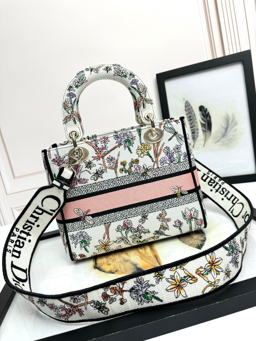 Christian Dior Lady D-Lite Bag White Mille Fleurs Embroidery