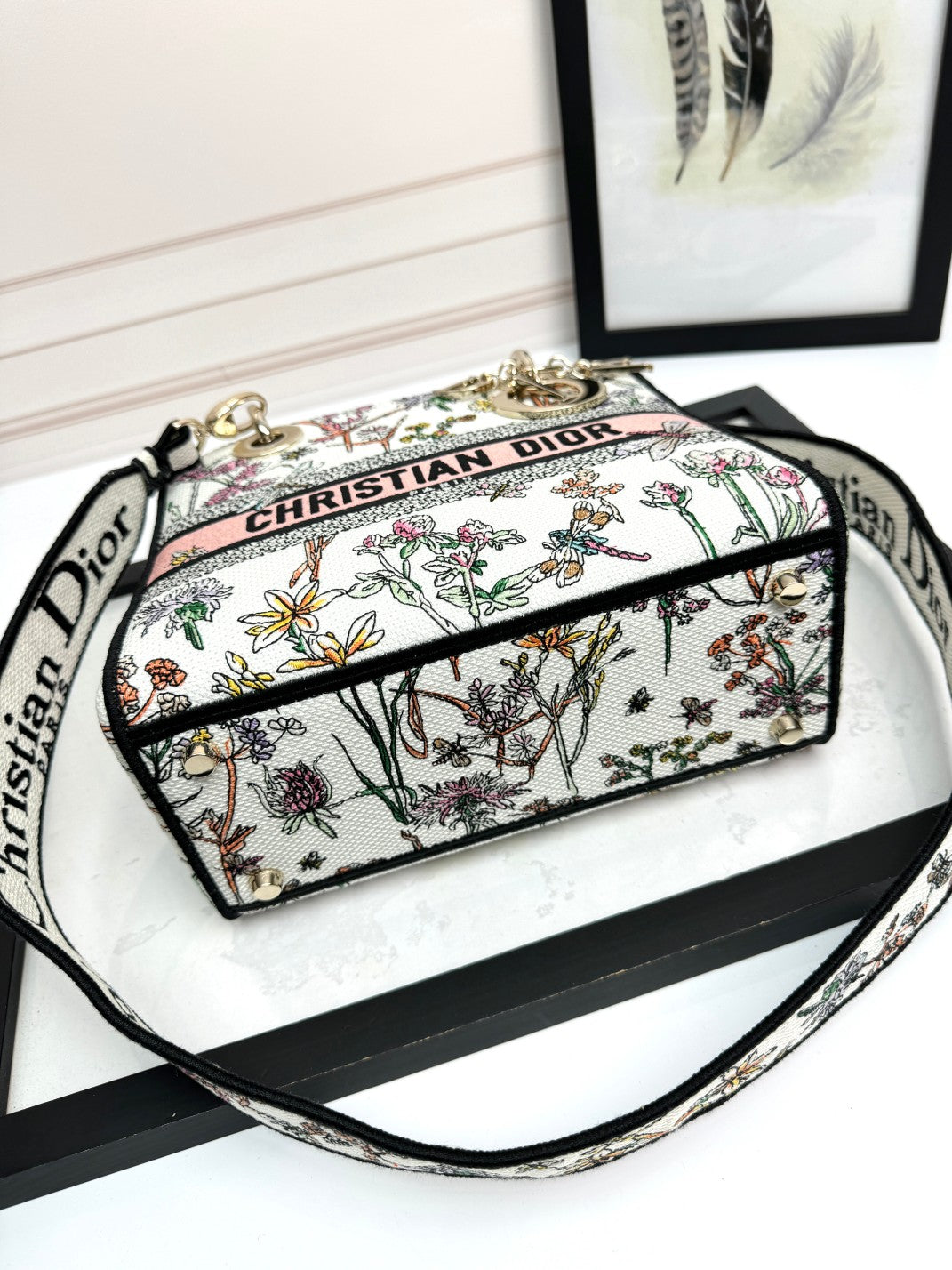 Christian Dior Lady D-Lite Bag White Mille Fleurs Embroidery
