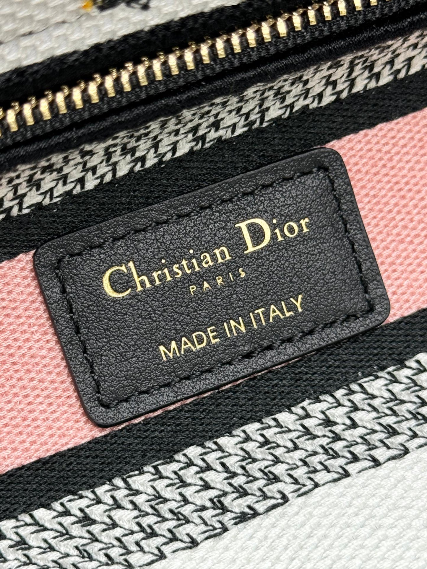Christian Dior Lady D-Lite Medium Bag - Multicolor Floral Embroidery with Pink Signature Band