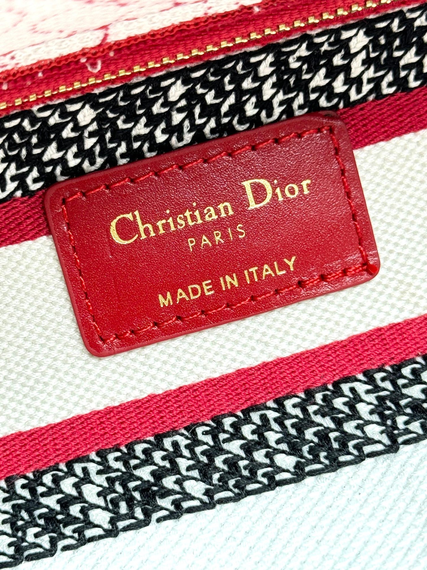 Dior Red Floral Embroidered Canvas Top Handle Satchel Handbag