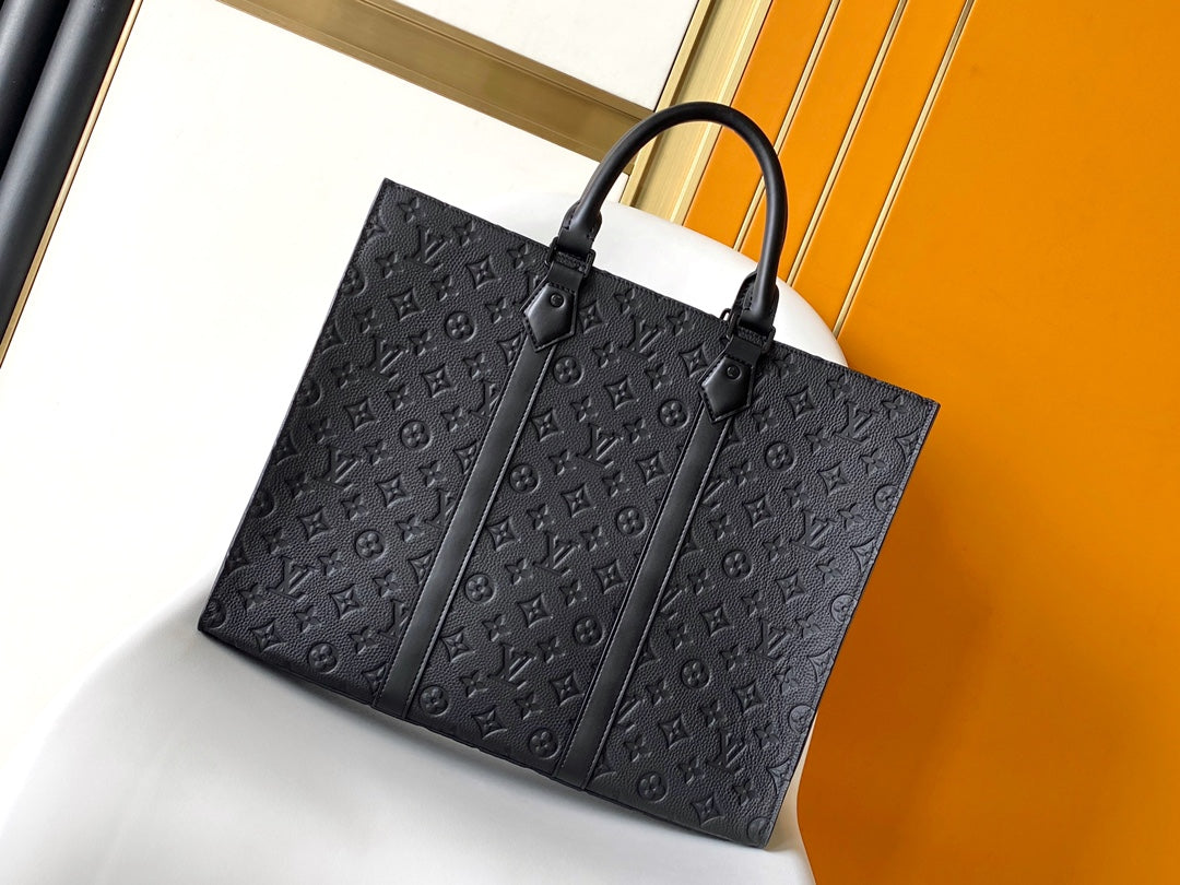 Louis Vuitton Black Embossed Leather Structured Business Tote Handbag