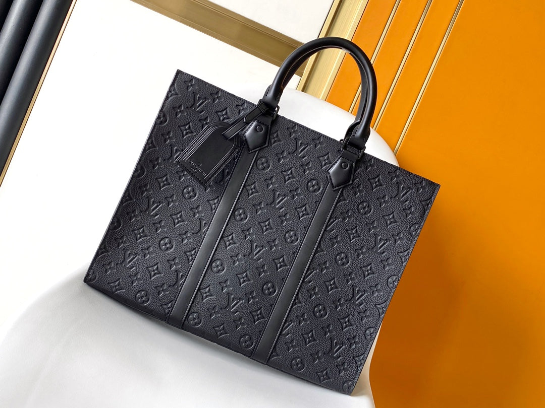 Louis Vuitton Black Embossed Leather Structured Business Tote Handbag