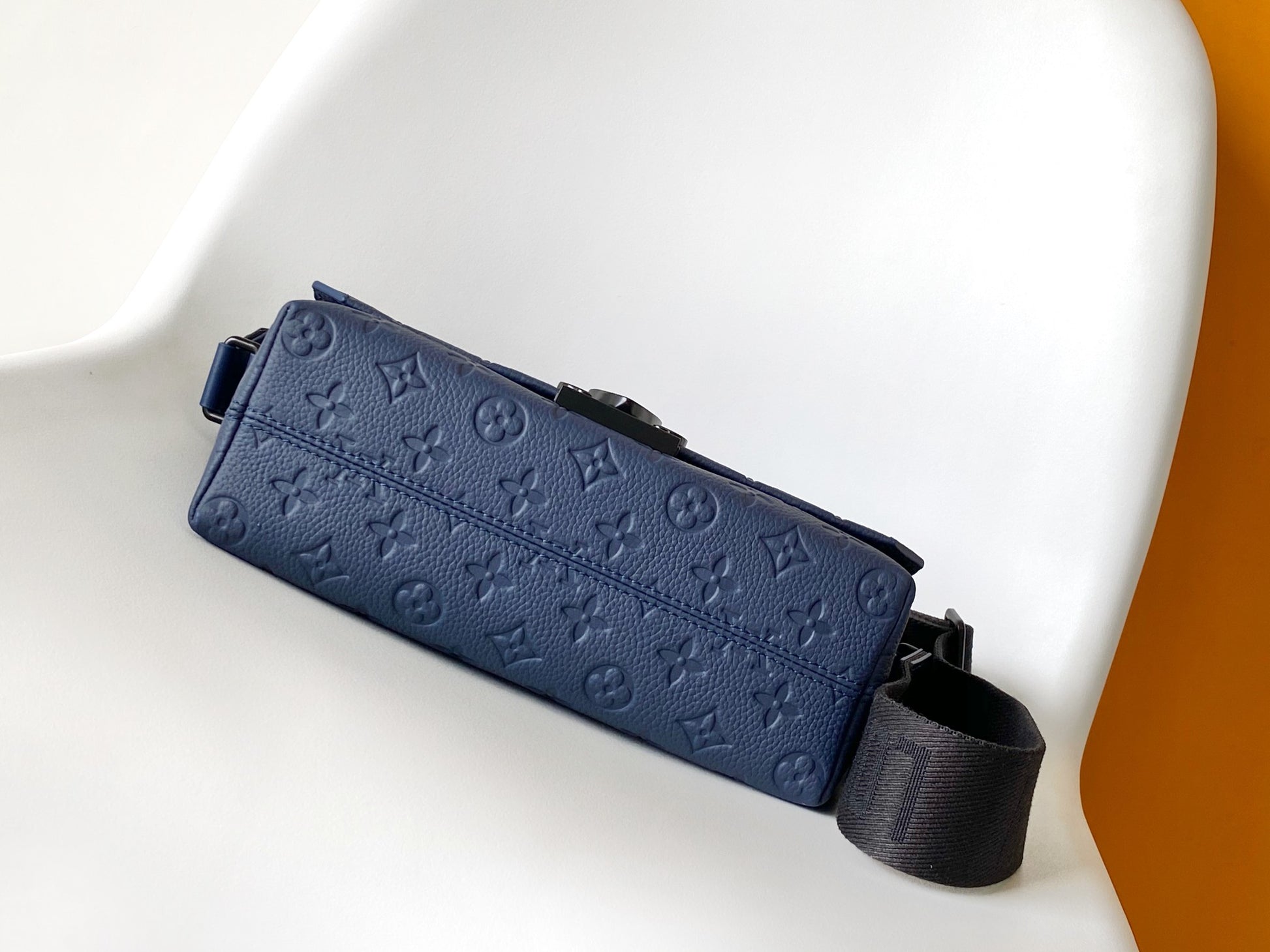 Louis Vuitton Blue Embossed Pattern Leather Crossbody Bag with Buckle