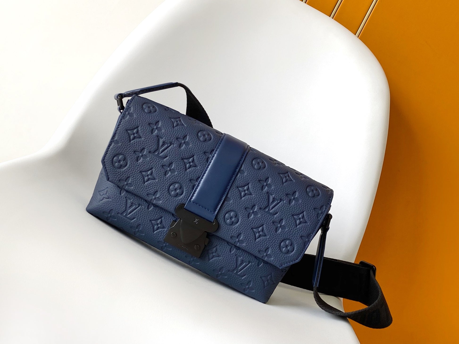 Louis Vuitton Blue Embossed Pattern Leather Crossbody Bag with Buckle