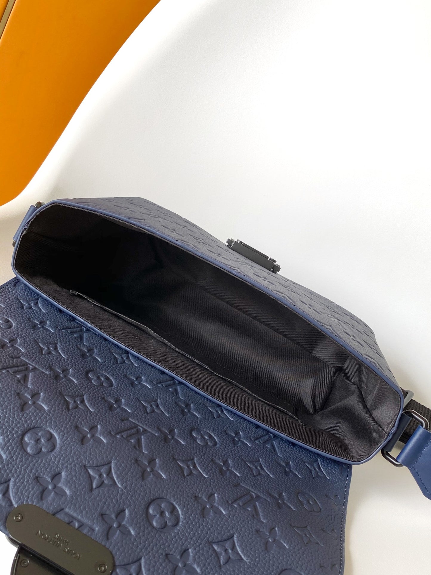 Louis Vuitton Blue Embossed Pattern Leather Crossbody Bag with Buckle